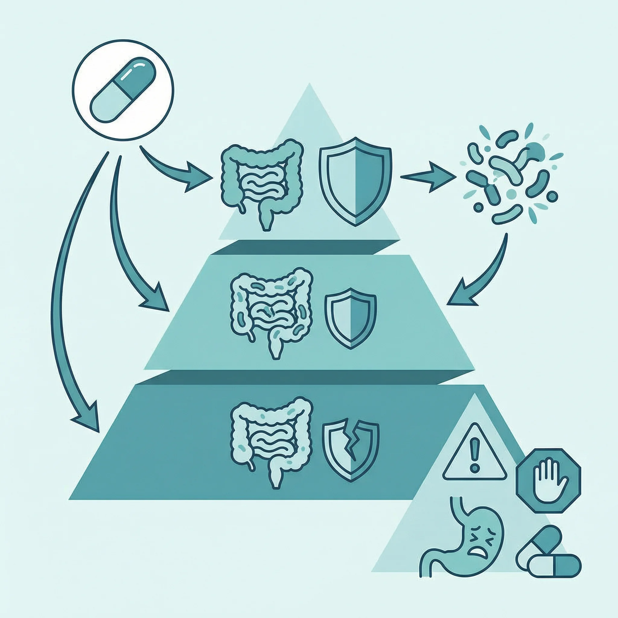 Infographic-style visual showing stronger versus weaker evidence tiers for probiotic health claims