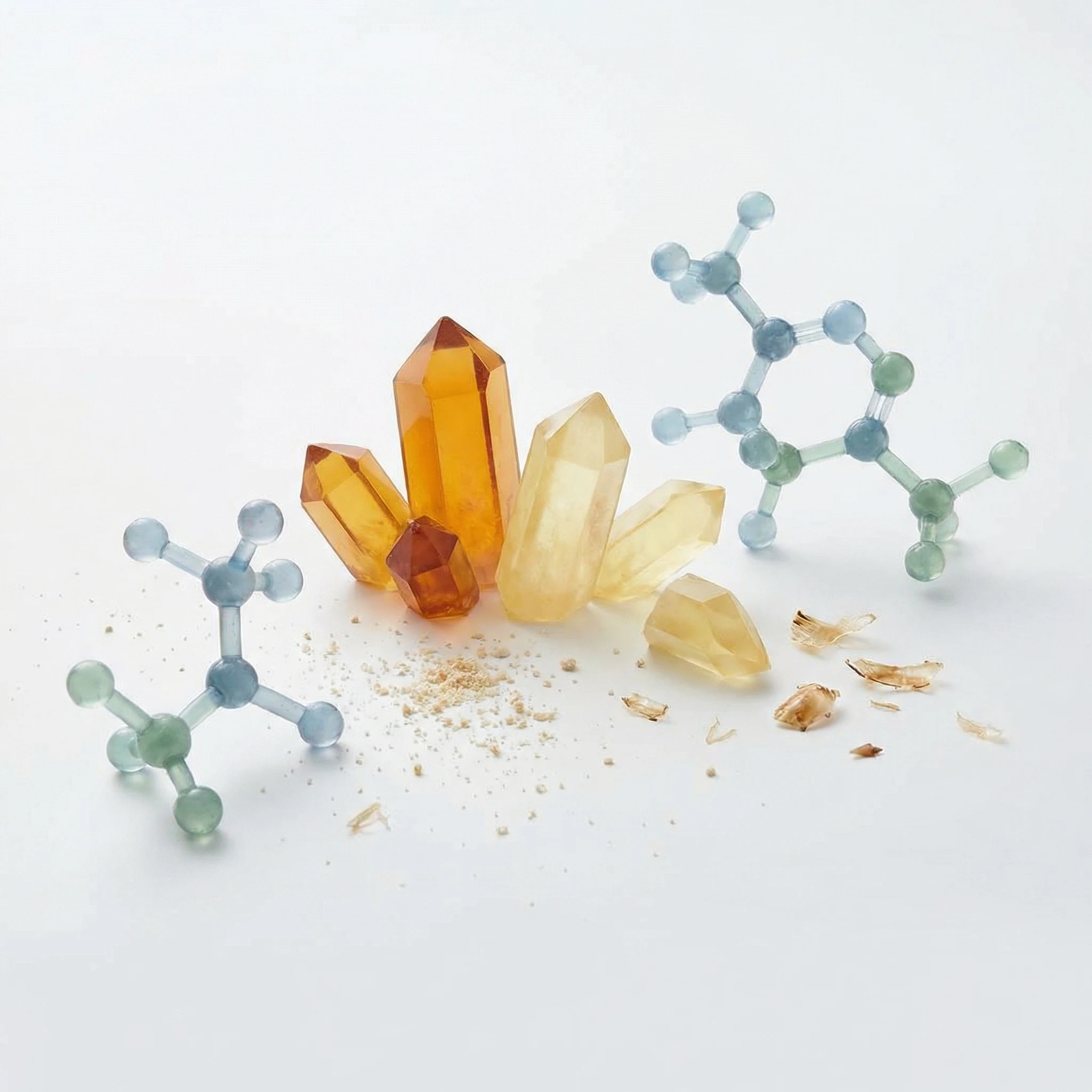 Macro style visualization of nutrient crystals representing structural research on Diploptera punctata embryo milk proteins