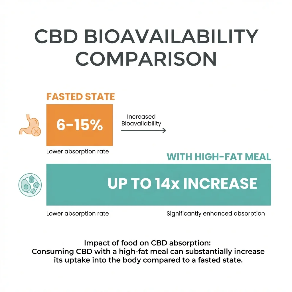 Infographic comparing CBD absorption rates fasted versus with a high-fat meal