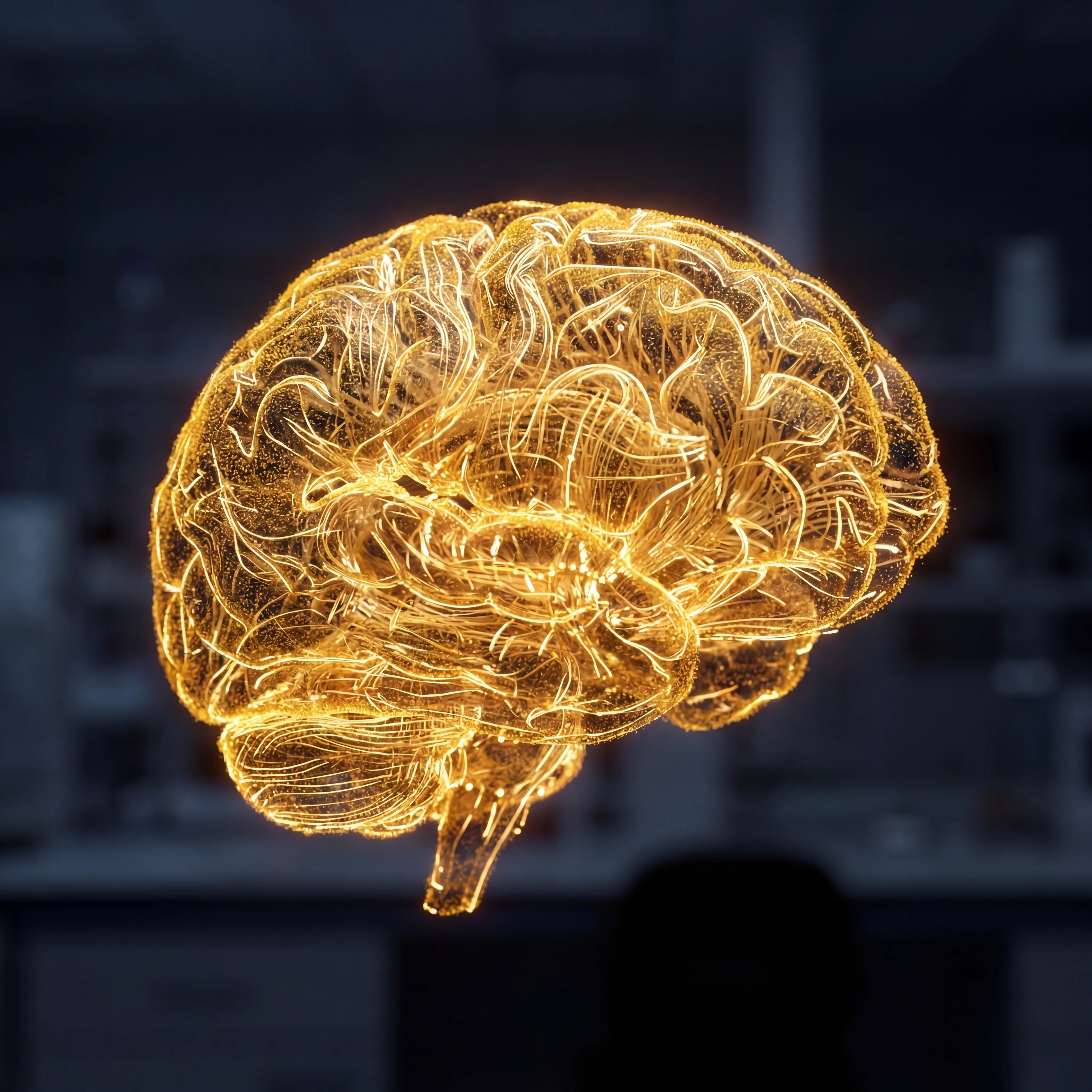 Warm-toned illustration of turmeric compounds crossing the blood-brain barrier to reach neurons