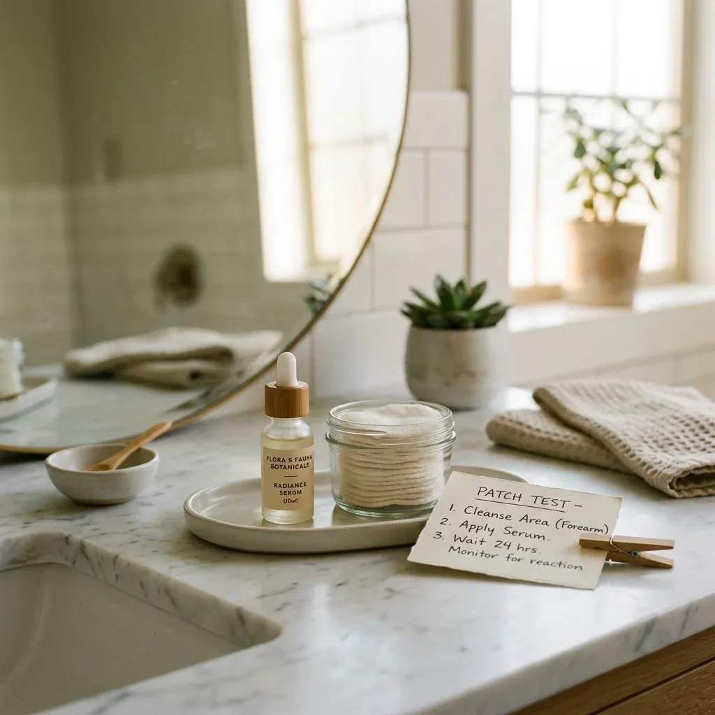 Patch testing setup for a peptide skincare serum