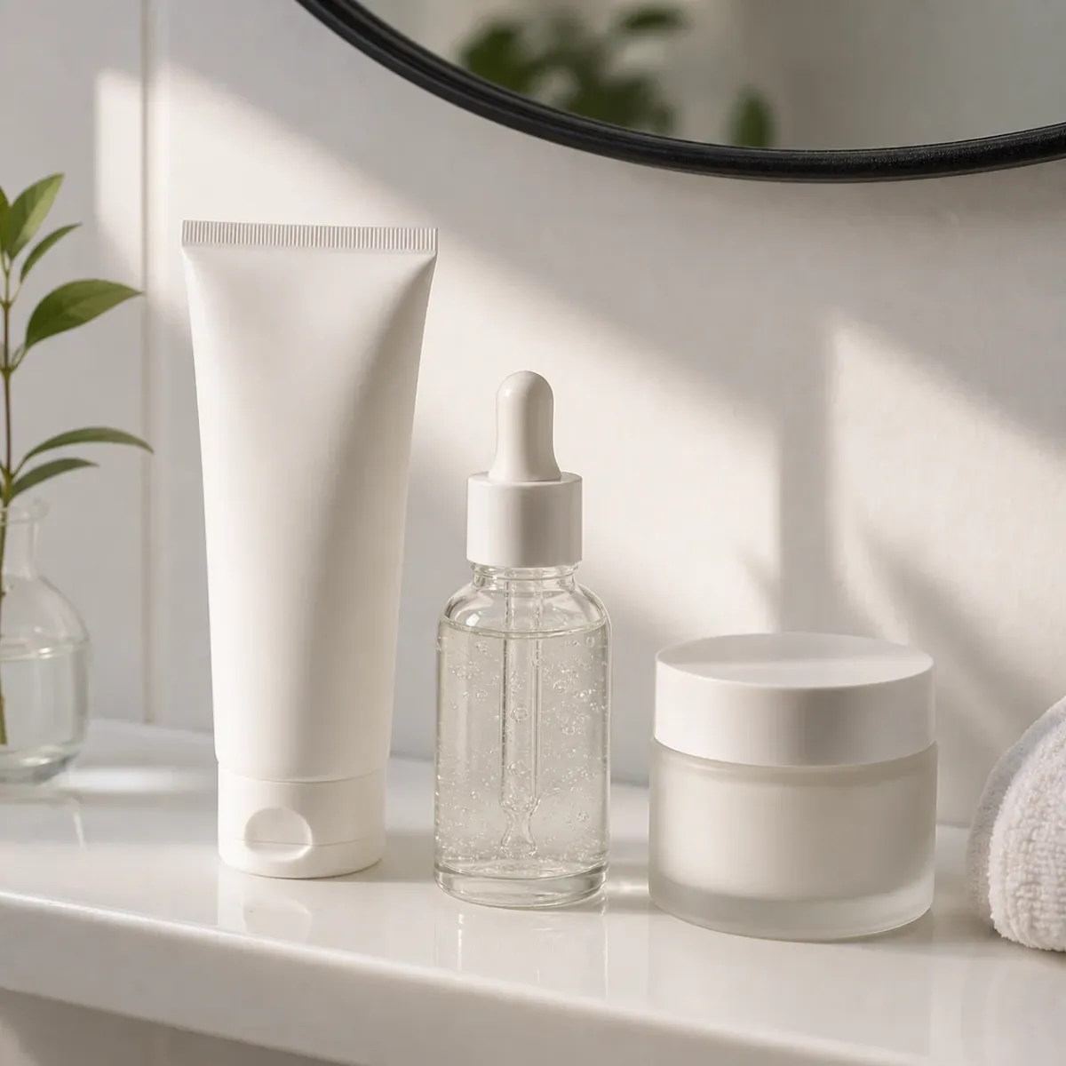 Simple skincare routine layout for using Argireline serum