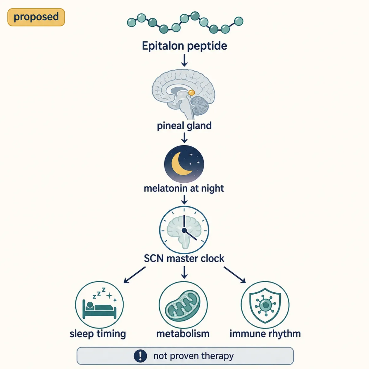 Infographic of the proposed Epitalon pineal melatonin circadian pathway