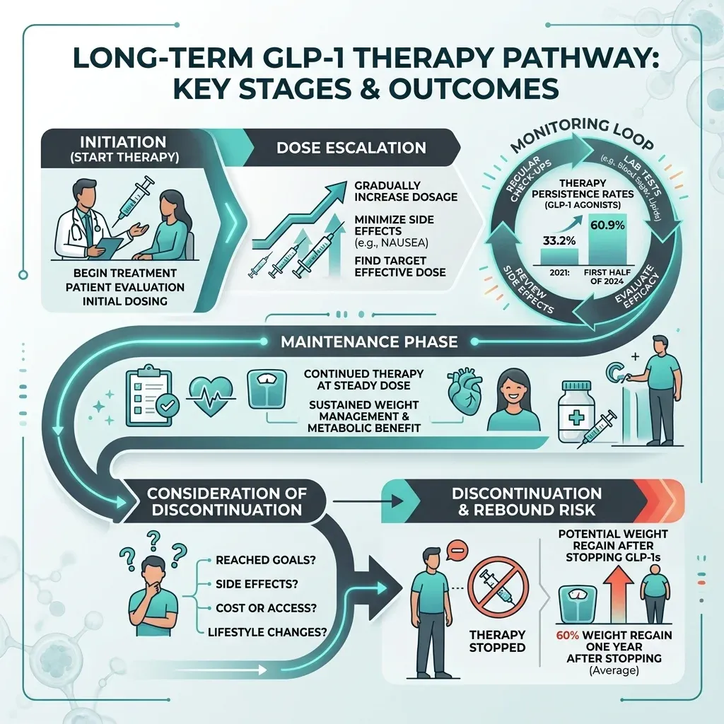 Infographic showing persistence and rebound patterns during long-term GLP-1 therapy