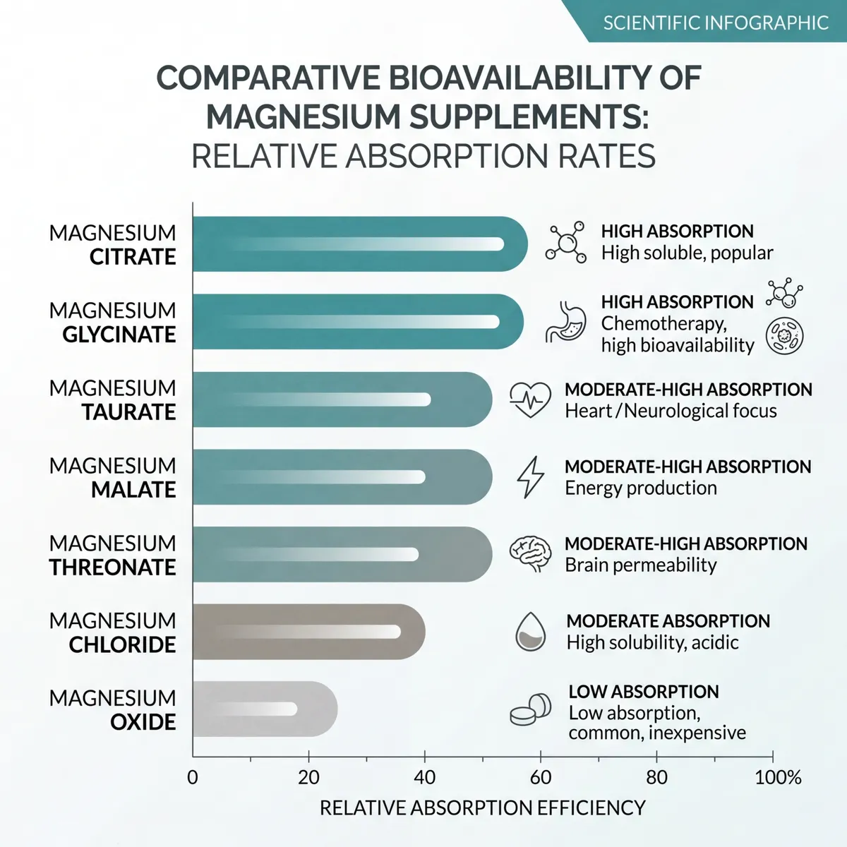 Infographic comparing magnesium supplement bioavailability across different forms