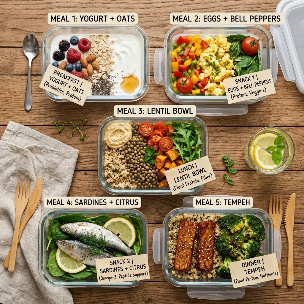 One-day meal layout using nine peptide-supportive foods