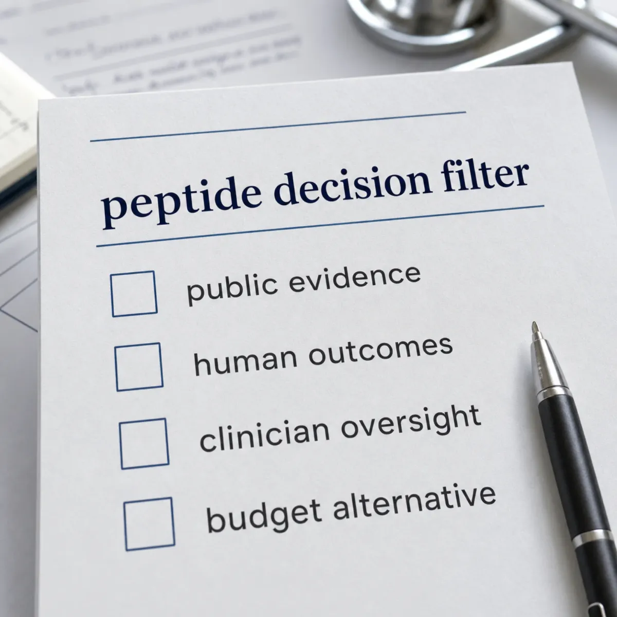 A peptide decision checklist focused on evidence, safety, and budget