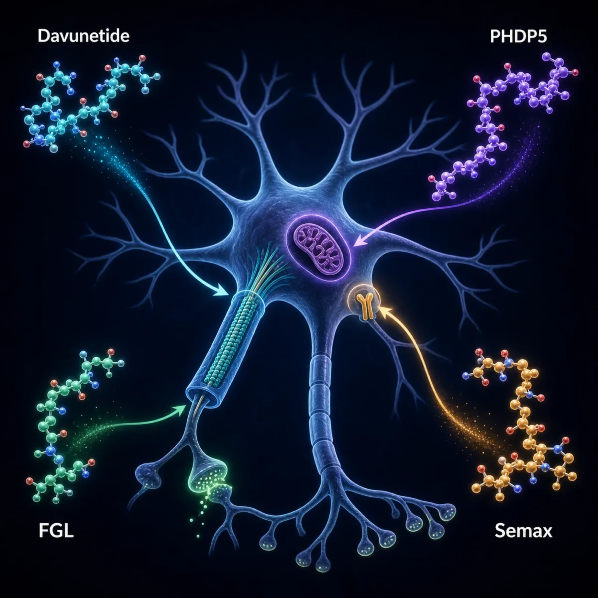 Four memory-restoring peptides targeting different neuronal mechanisms