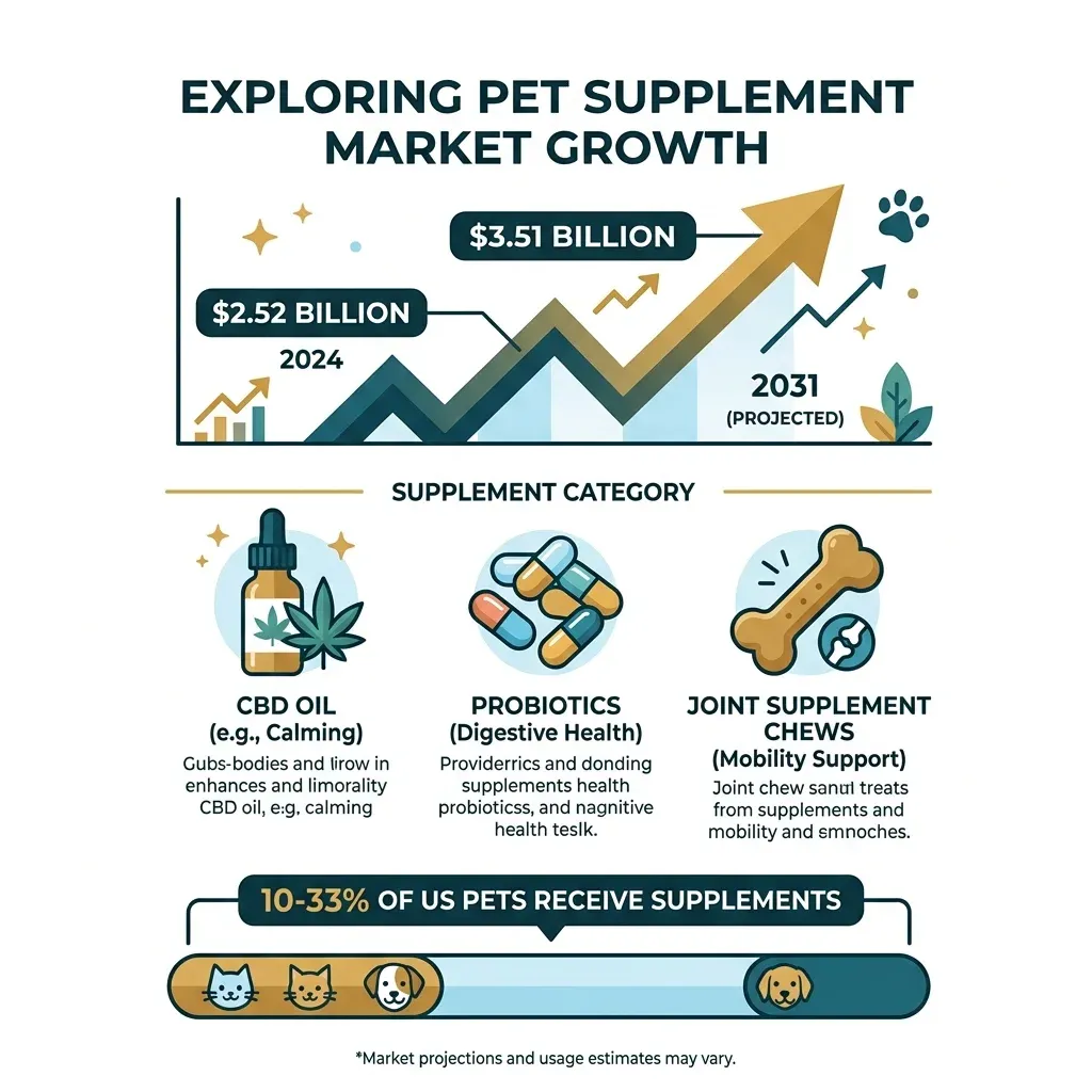 Infographic showing pet supplement market growth and key statistics