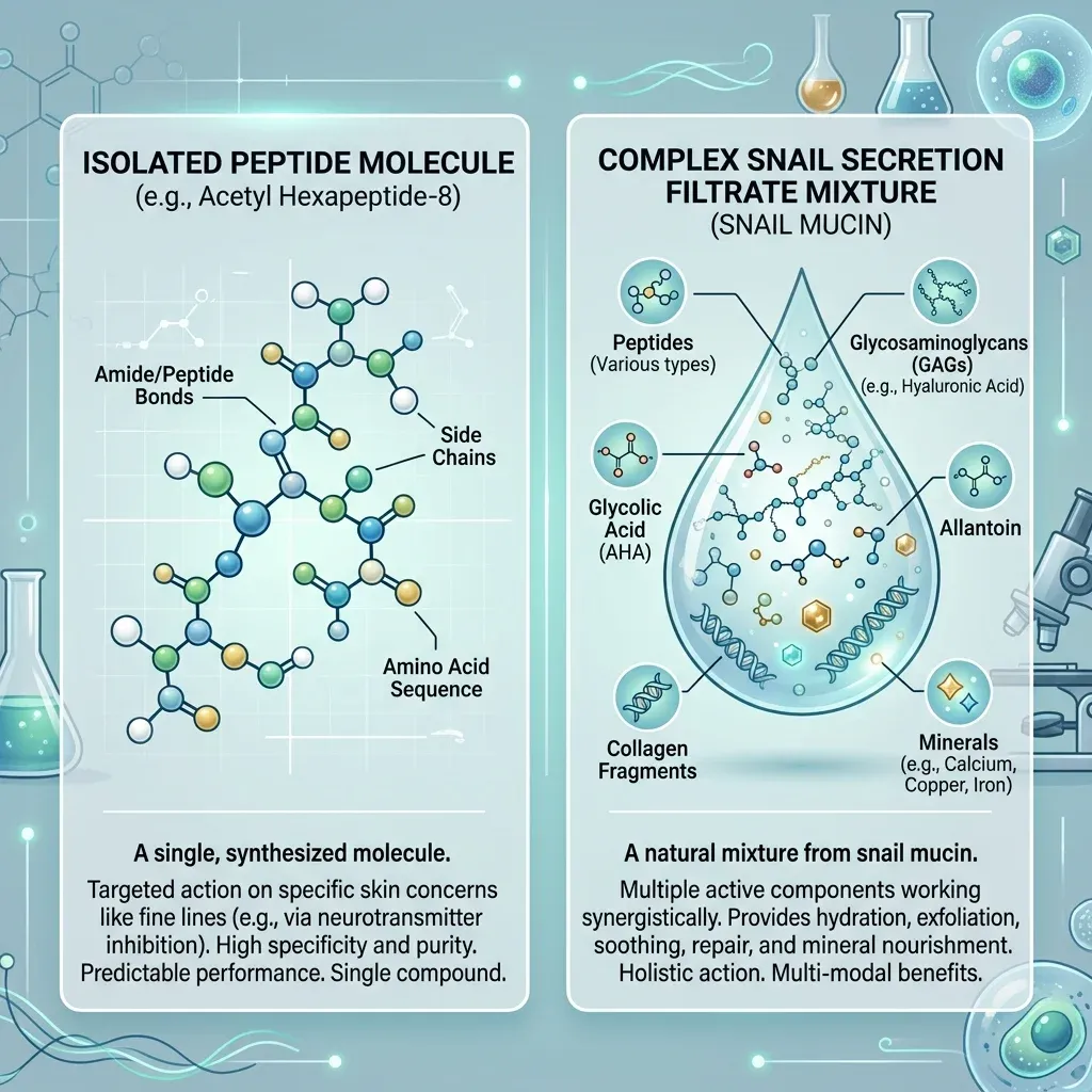 Diagram showing snail secretion filtrate as a mixture rather than one peptide