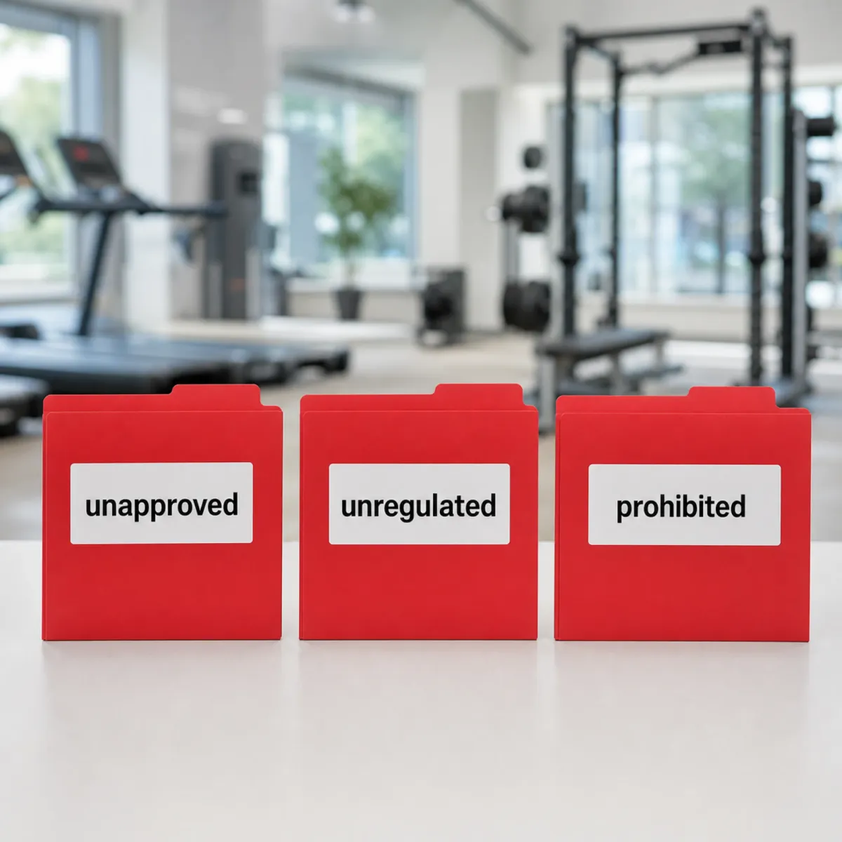 Three warning folders representing high-risk peptide-adjacent compounds to avoid