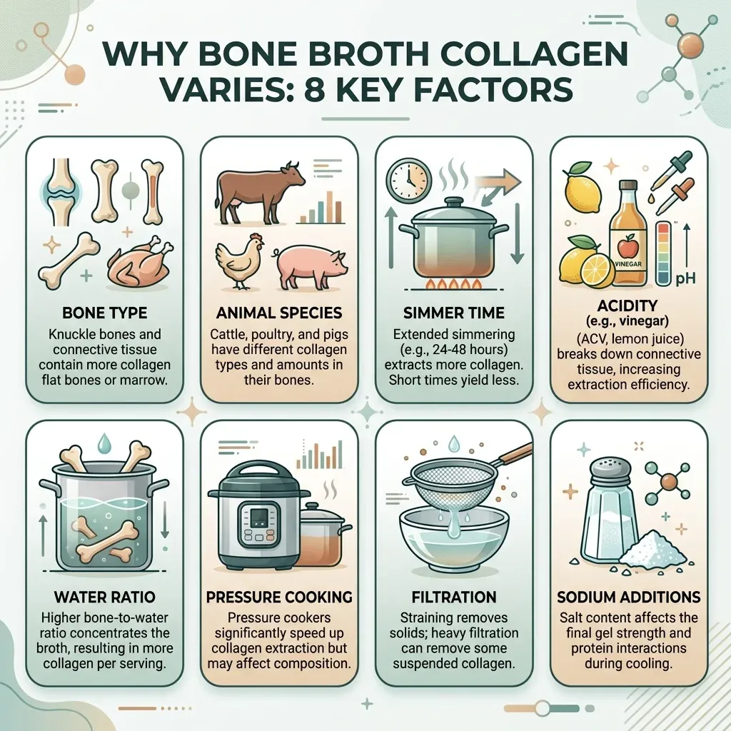 Infographic showing factors that change collagen content in bone broth
