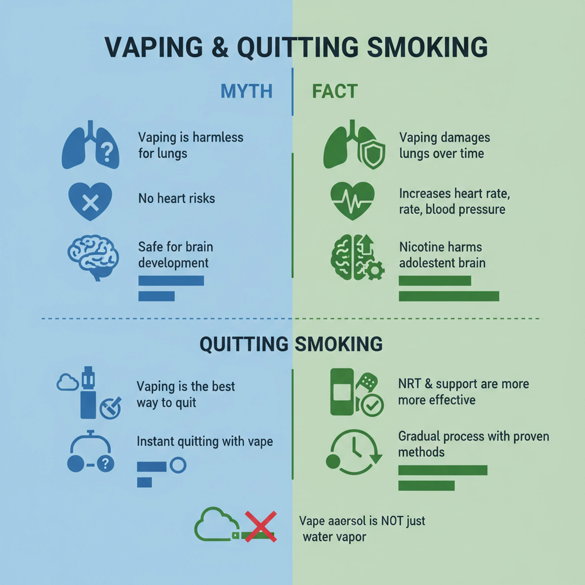 Infographic comparing vaping and quitting-smoking myths versus evidence-based facts
