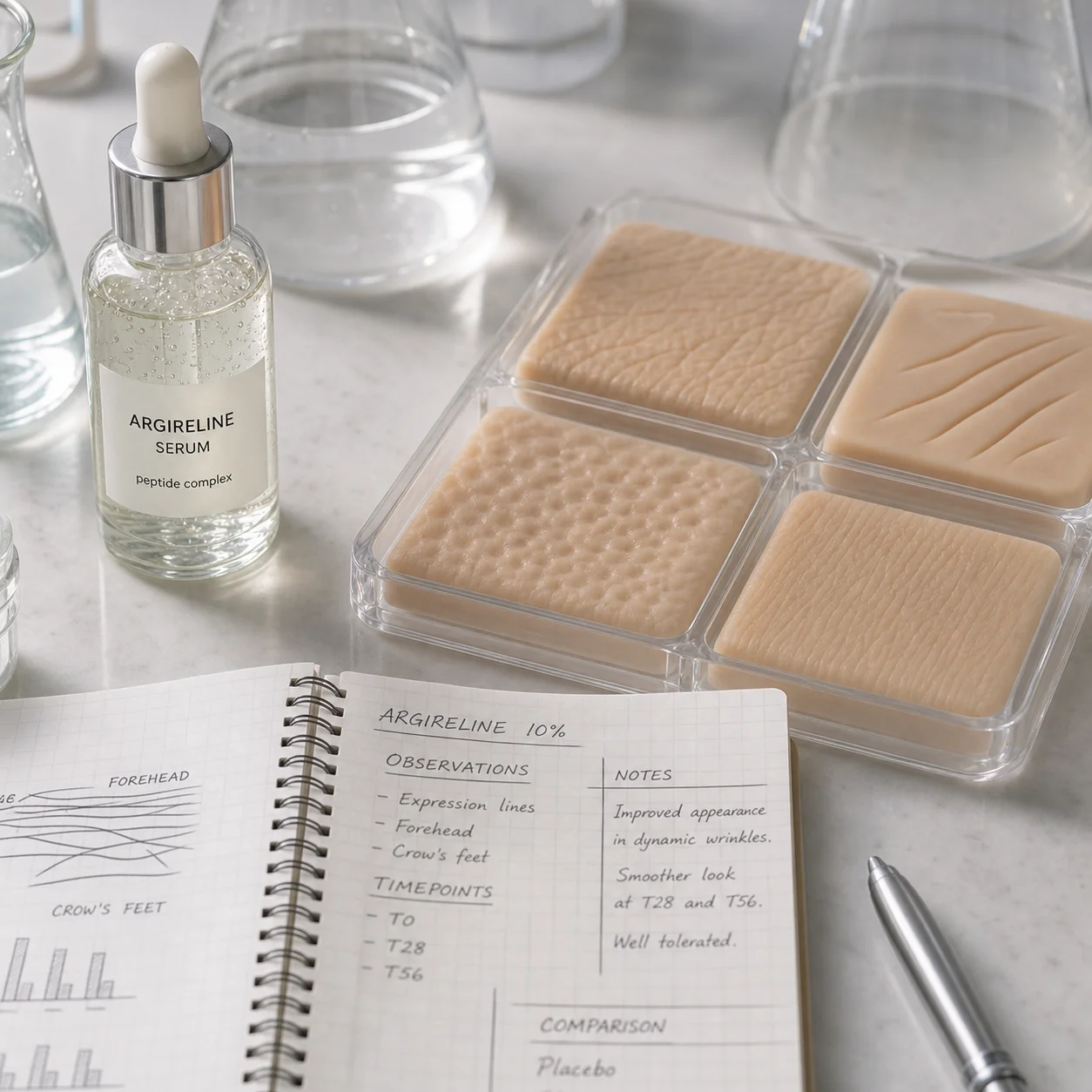 Skin texture replicas representing Argireline wrinkle studies