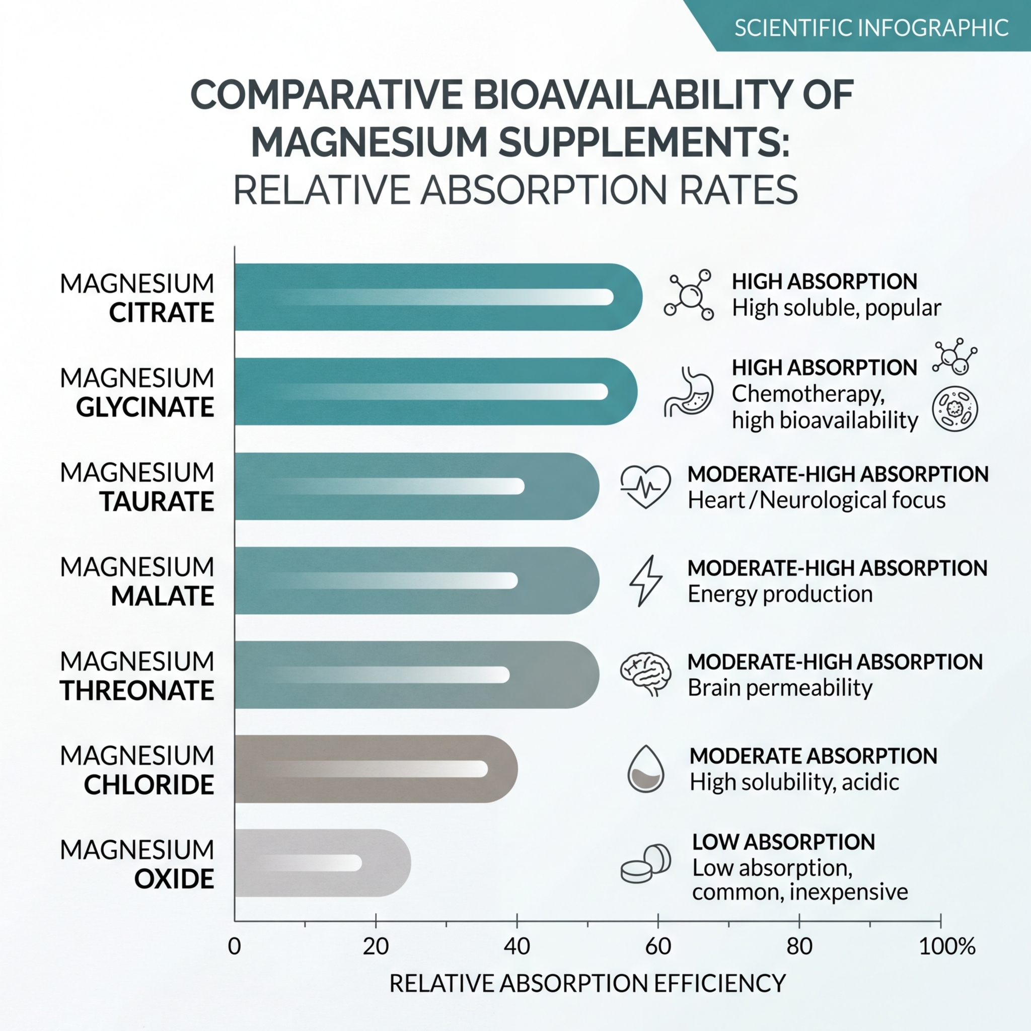 Infographic comparing magnesium supplement bioavailability across different forms