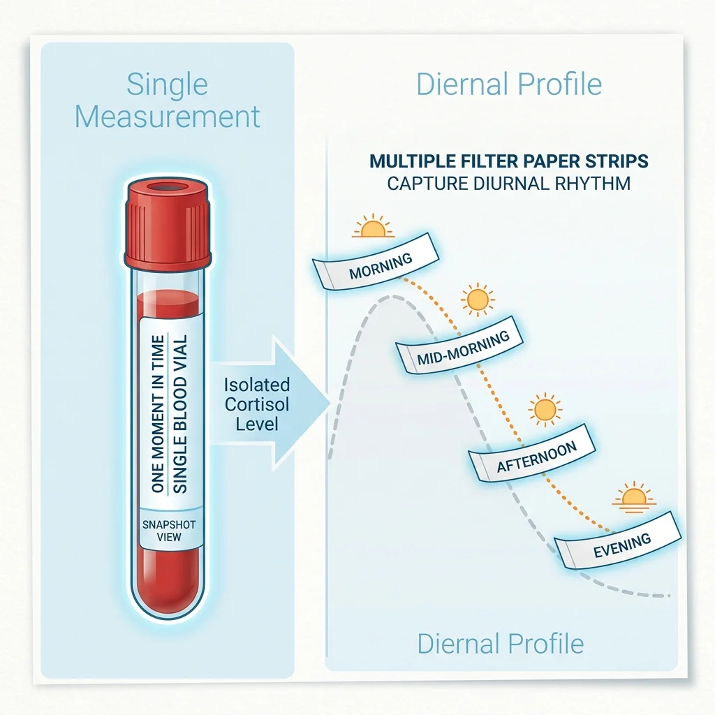 Comparison showing a single blood draw versus four DUTCH test urine samples collected across the day