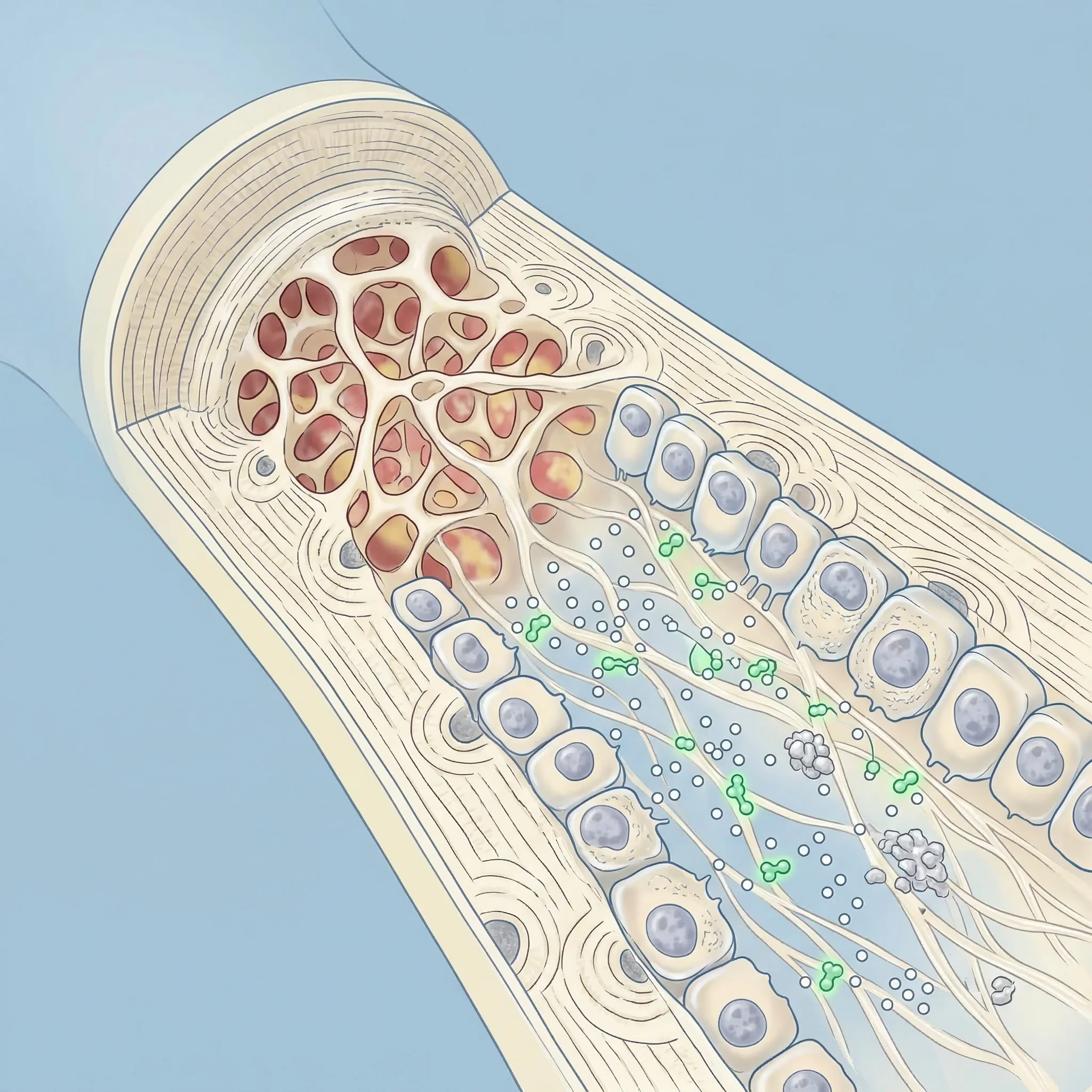 Diagram showing how vitamin K2 activates osteocalcin to bind calcium into bone matrix during mineralization