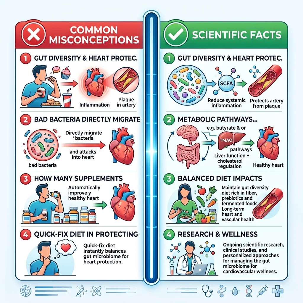 Side-by-side comparison chart of common myths versus research-supported facts about the gut-heart connection