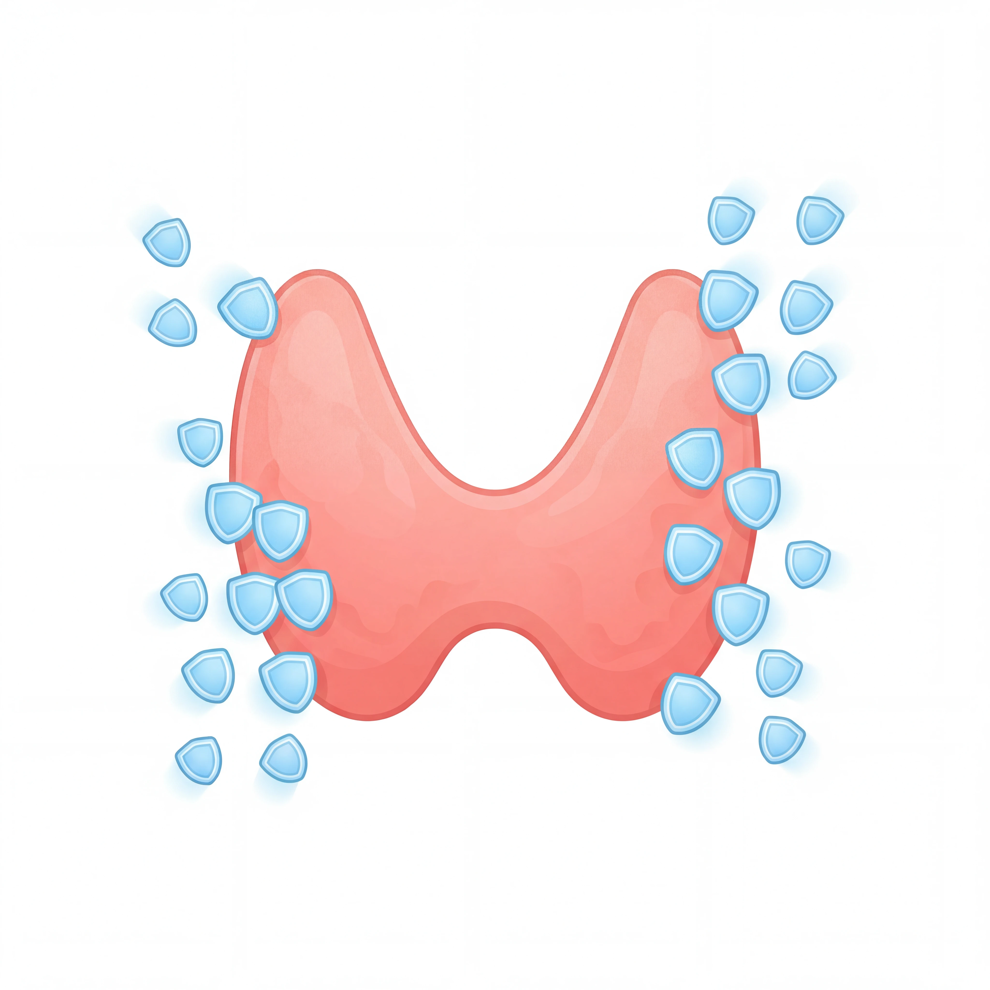 Diagram showing antibodies attacking thyroid tissue in Hashimoto's autoimmune response