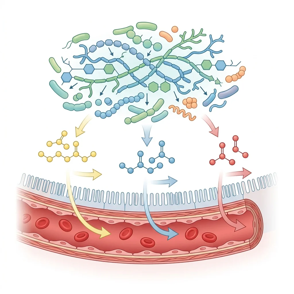 Diagram showing how butyrate, propionate, and acetate each support cardiovascular function through different pathways
