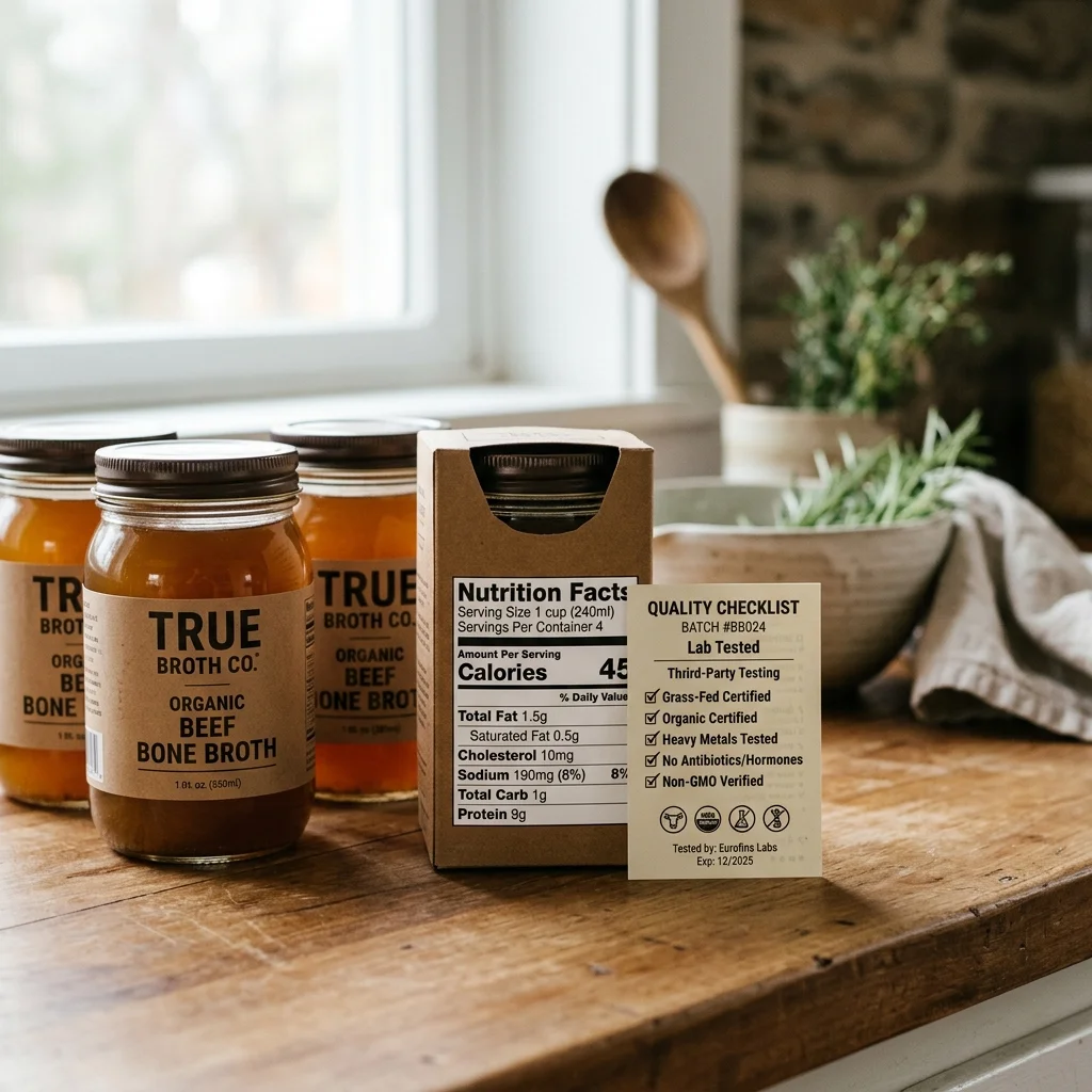 Bone broth label showing sodium and testing considerations