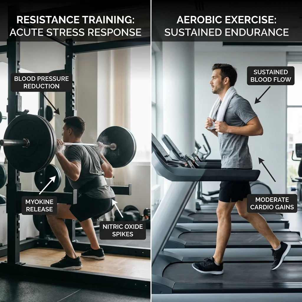 Side-by-side comparison of cardiovascular adaptations from resistance training versus aerobic exercise