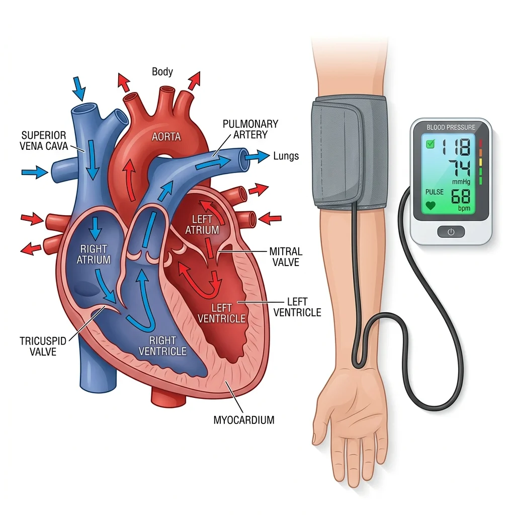 Medical illustration of cardiovascular improvements from interval walking training