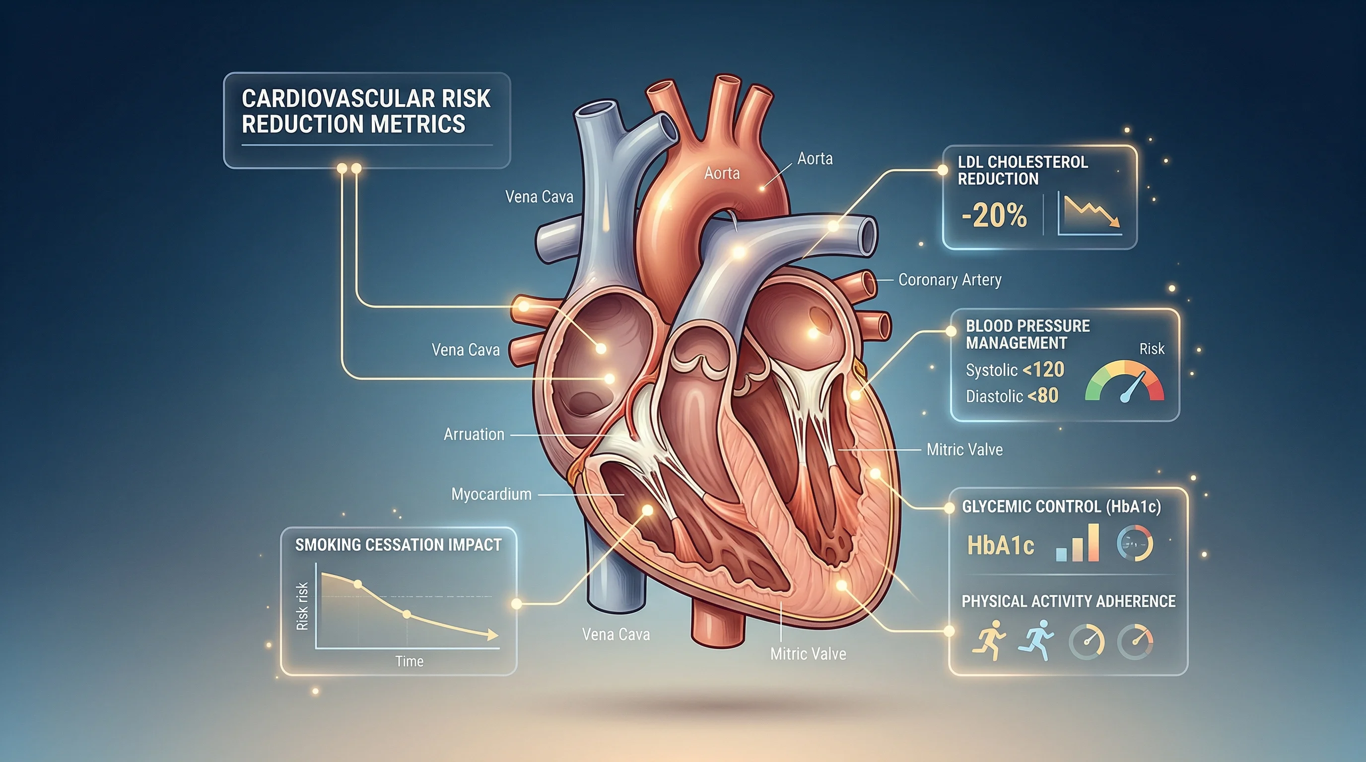 Anatomical heart illustration with cardiovascular risk reduction data for tirzepatide and semaglutide