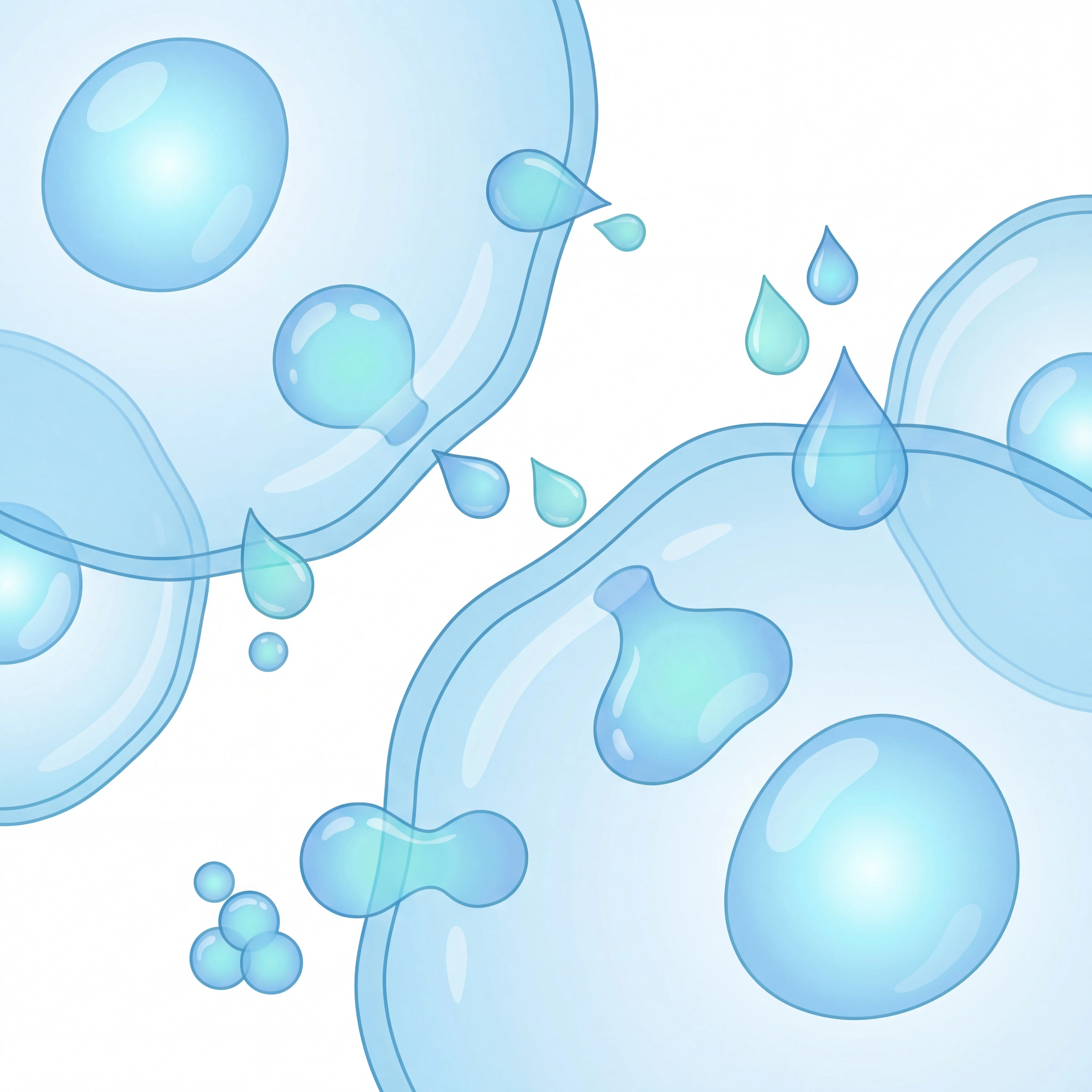 Medical-style illustration of water droplets supporting hydration at the cellular level.