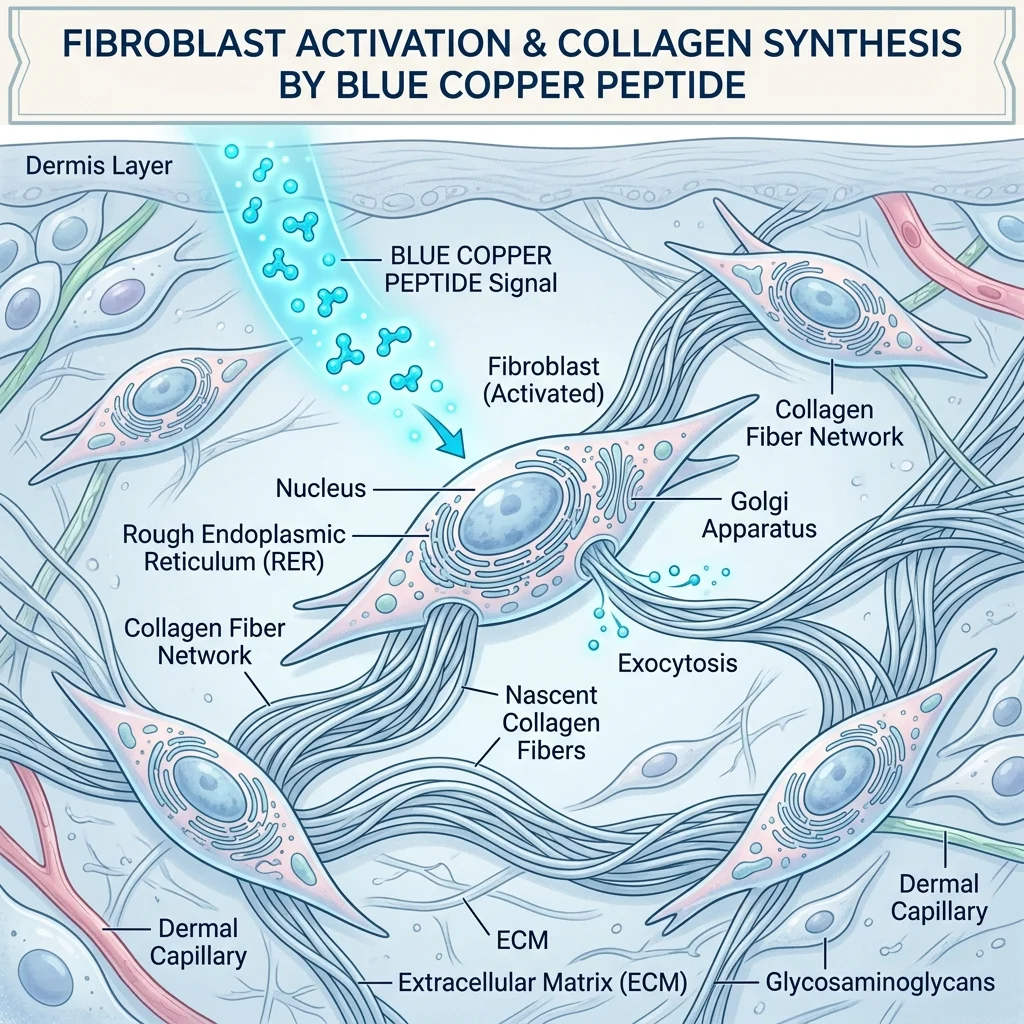 Fibroblast support and collagen production concept for copper peptides