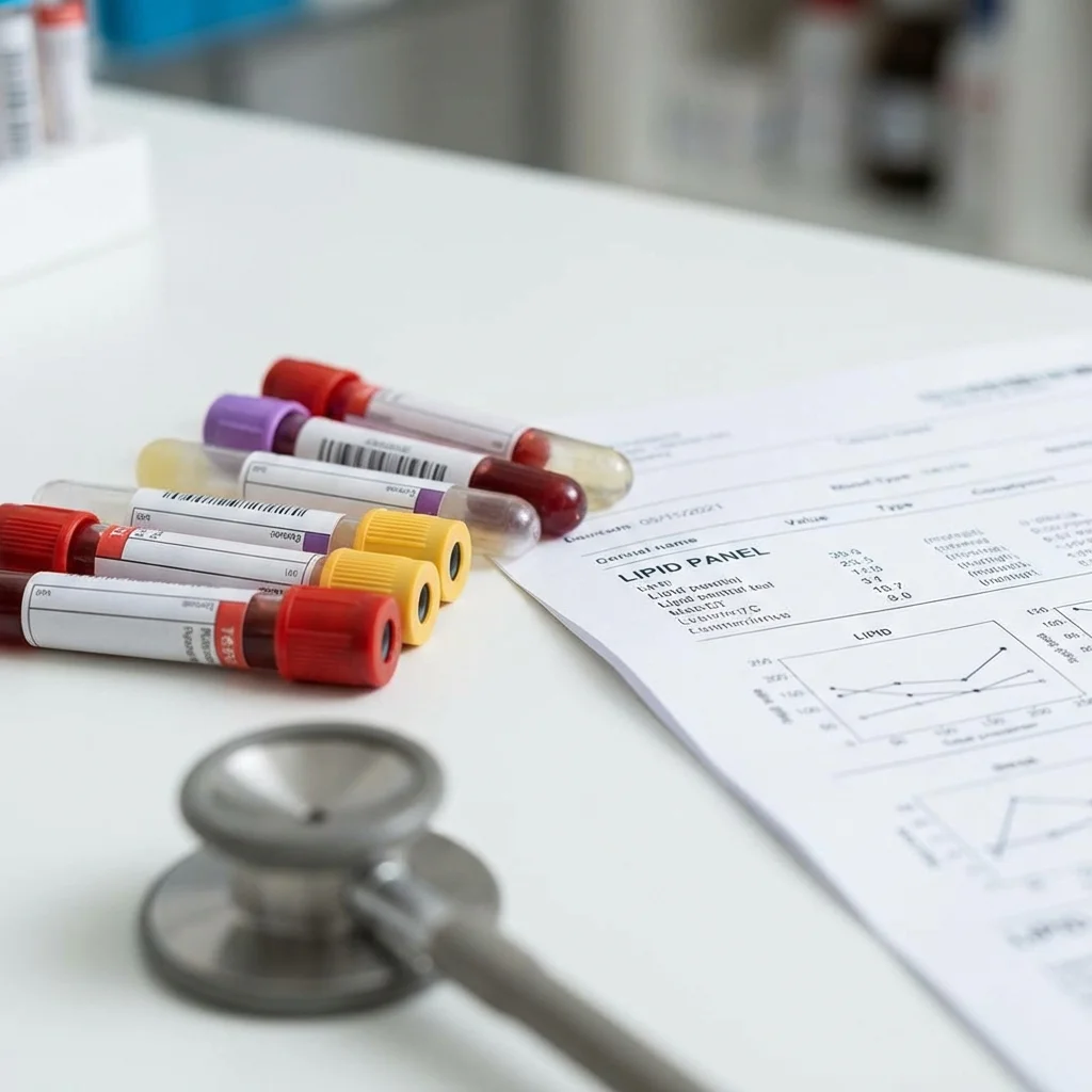 Laboratory researcher analyzing blood samples and health data from dietary intervention studies