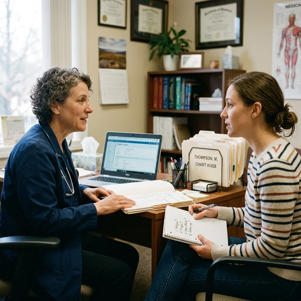 Patient and doctor discussing treatment options during a medical office consultation