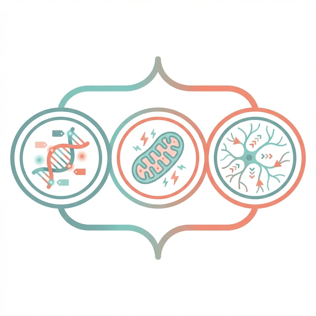 Infographic showing how acetyl-l-carnitine repairs nerve fibers through three pathways: epigenetic pain modulation, mitochondrial restoration, and nerve growth factor enhancement