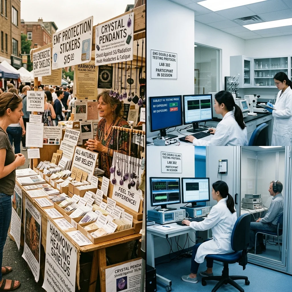Contrast between unproven EMF protection products and legitimate scientific research
