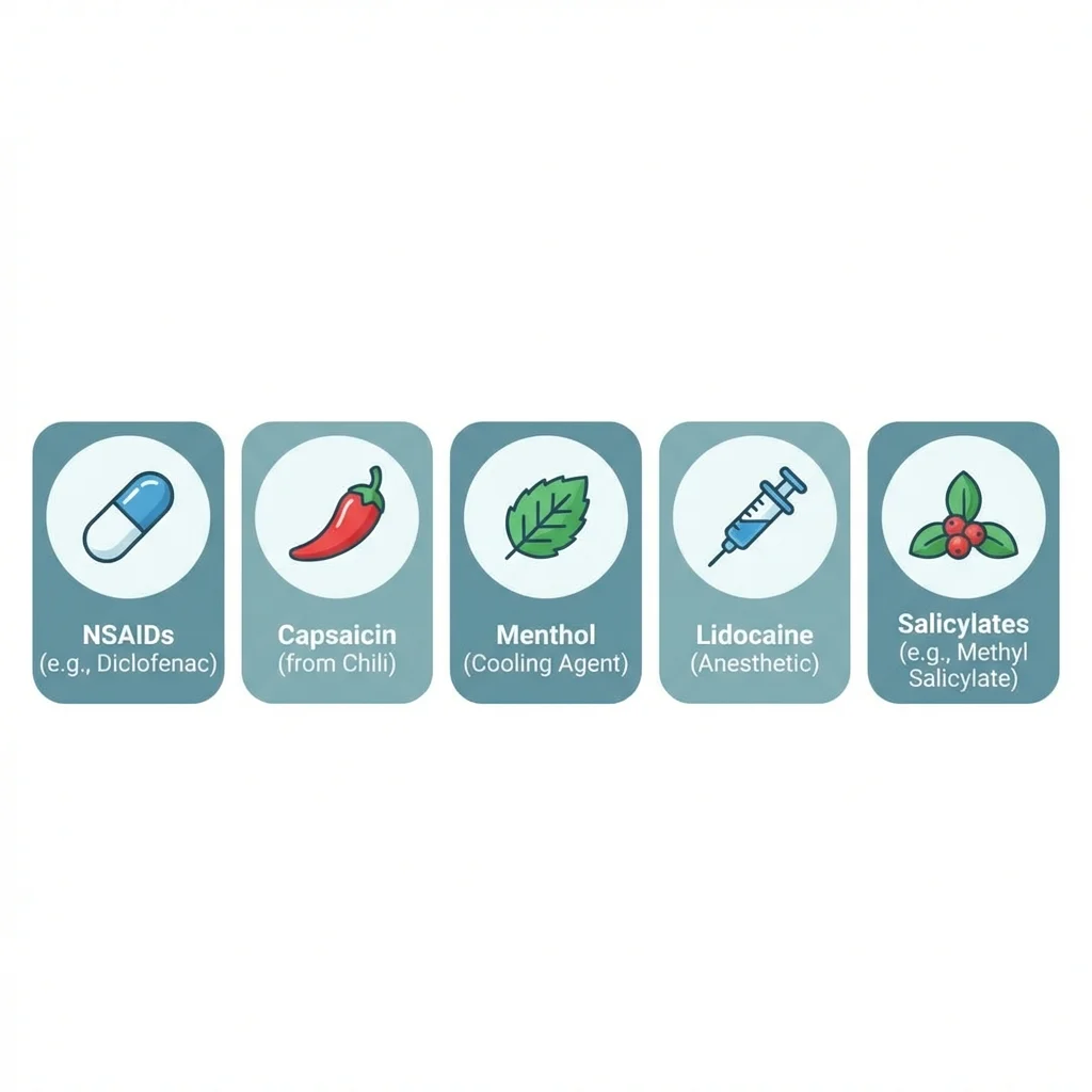 Infographic comparing five topical anti-inflammatory ingredients with their mechanisms of action and evidence strength