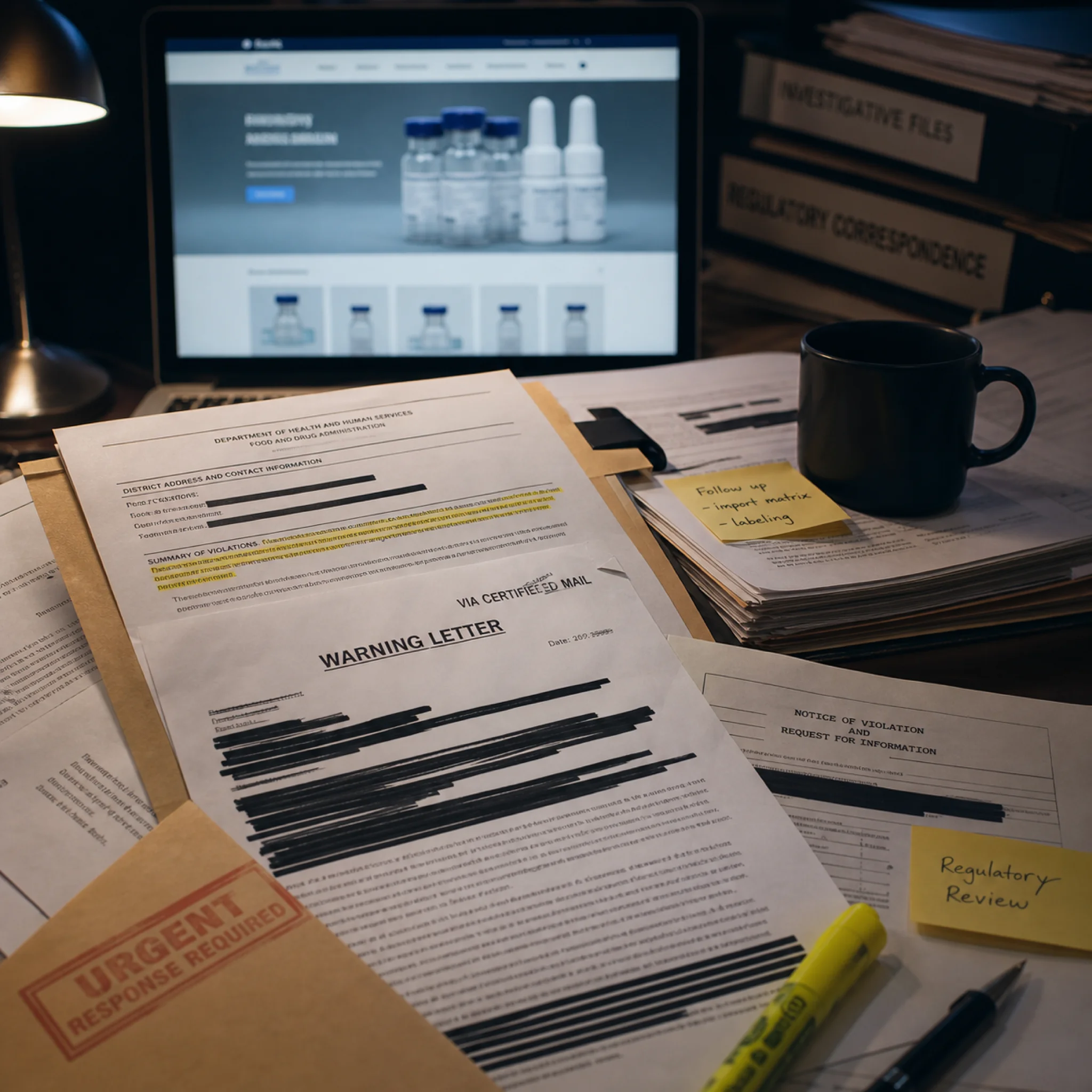 FDA enforcement documents and warning letters targeting online peptide sellers
