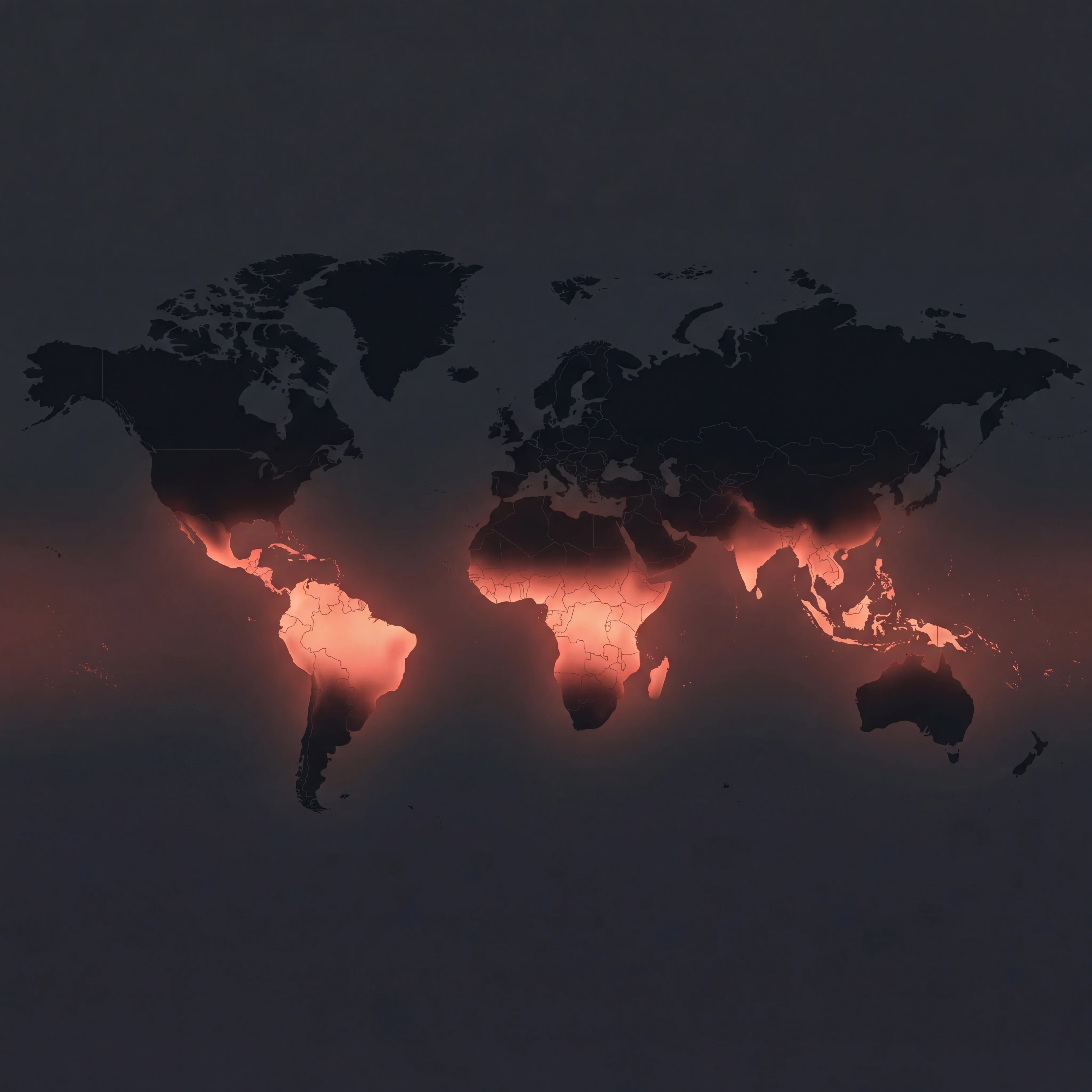 World map highlighting 92 countries with documented Zika virus transmission in warm climate zones