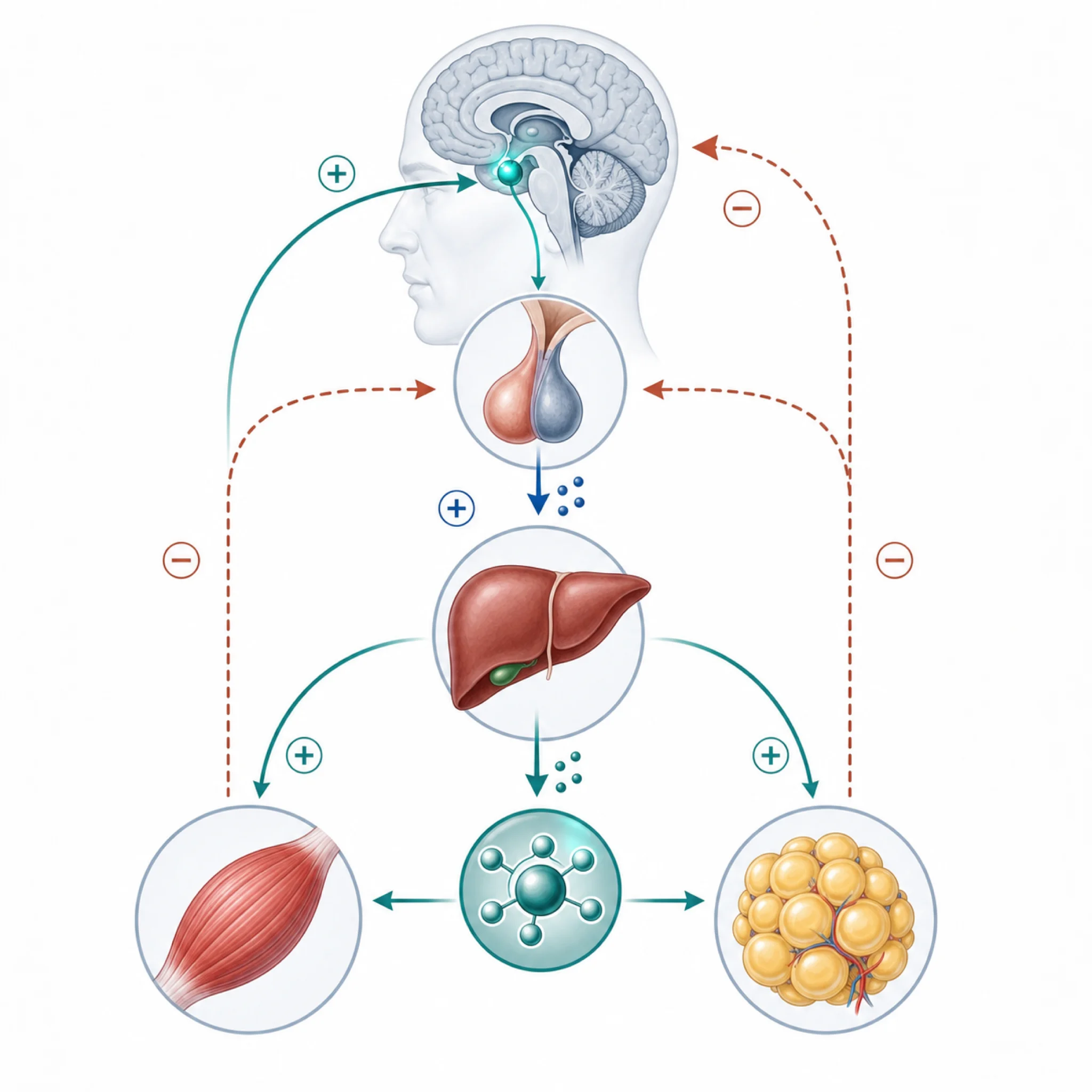 Growth hormone axis feedback loop with pituitary and liver IGF-1 signaling