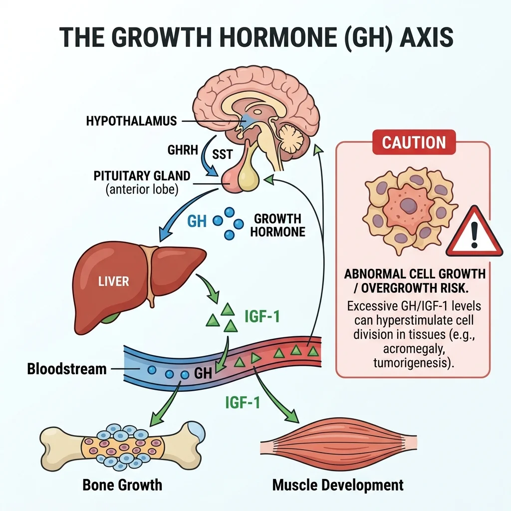 Diagram of growth hormone signaling and IGF-1 monitoring