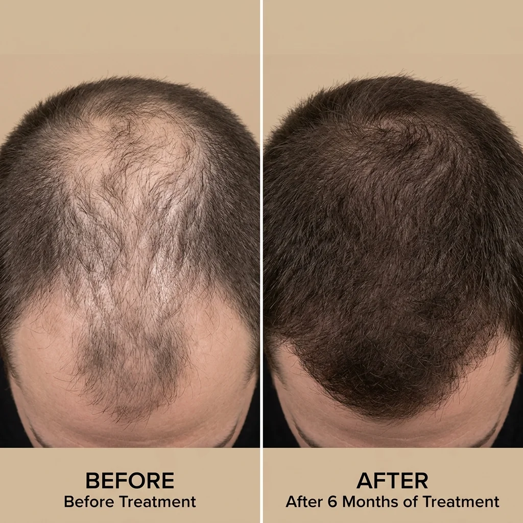 Before and after concept showing hair density improvement from red light therapy treatment