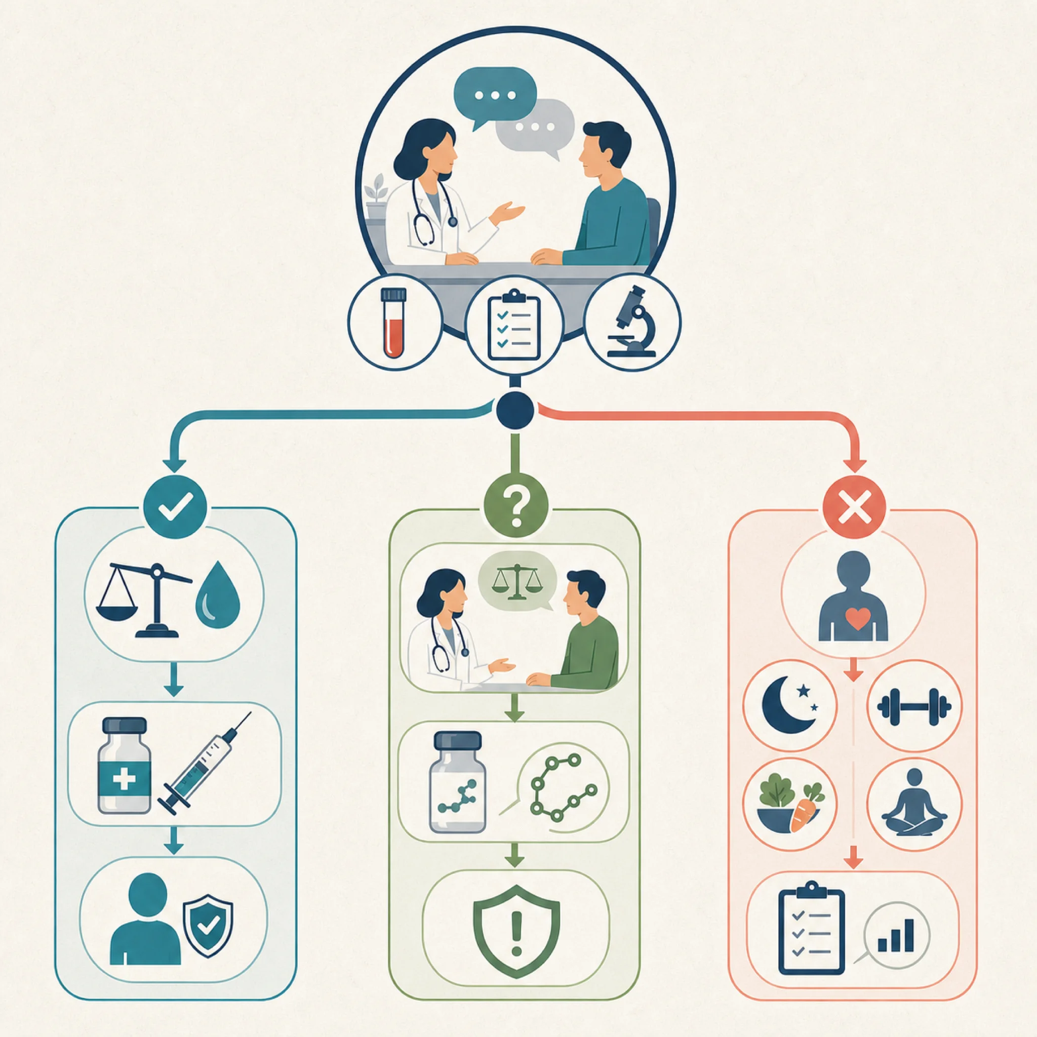 Decision pathway for HGH, sermorelin, or no hormone therapy