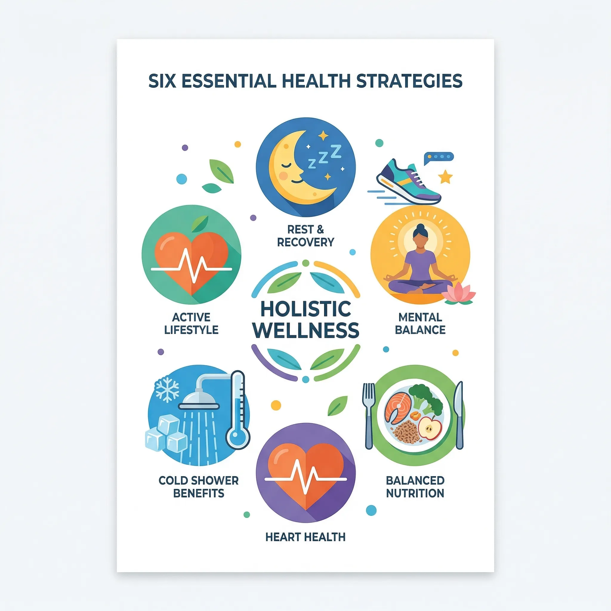 Infographic summarizing six evidence-based strategies to improve heart rate variability