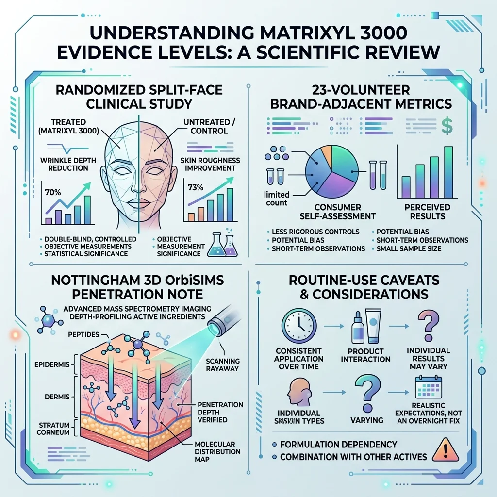 Infographic summarizing the evidence levels behind Matrixyl 3000