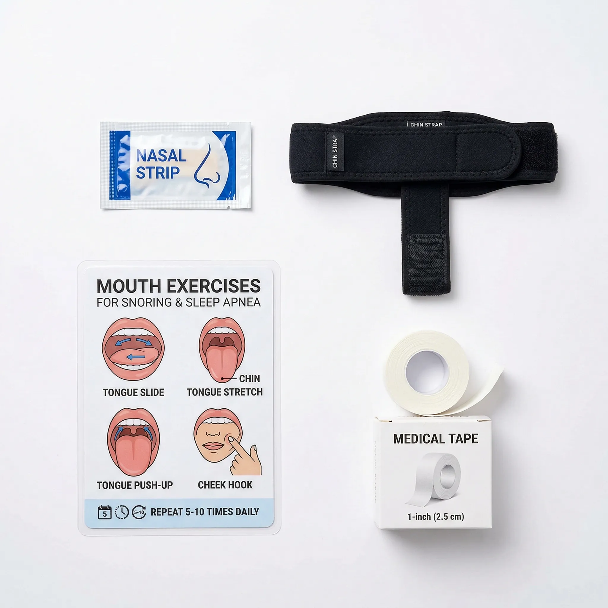 Visual comparison of nasal breathing alternatives including nasal strips, positional therapy, and breathing exercises