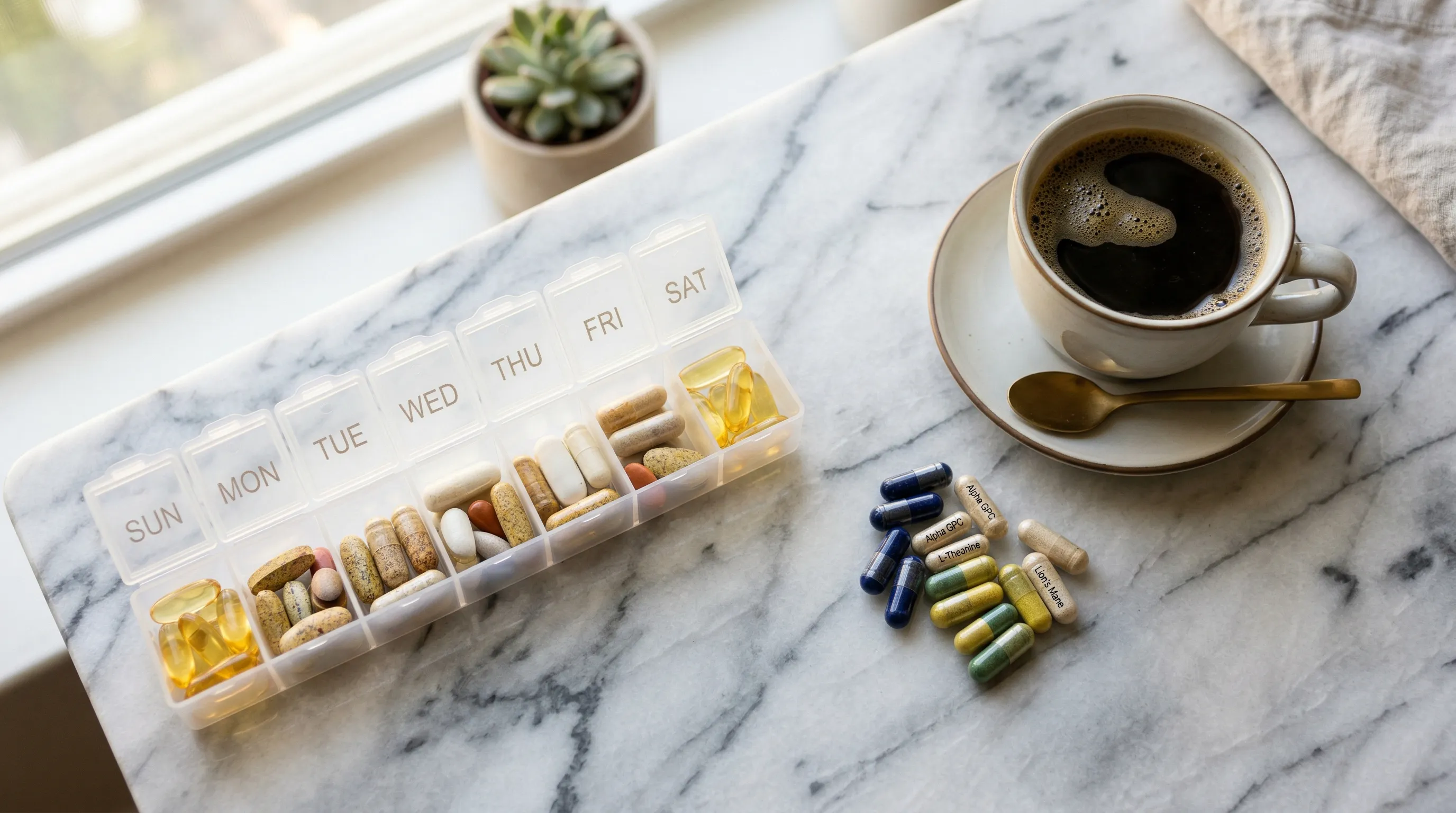Simple chart comparing daily supplements versus occasional nootropics in Huberman's protocol