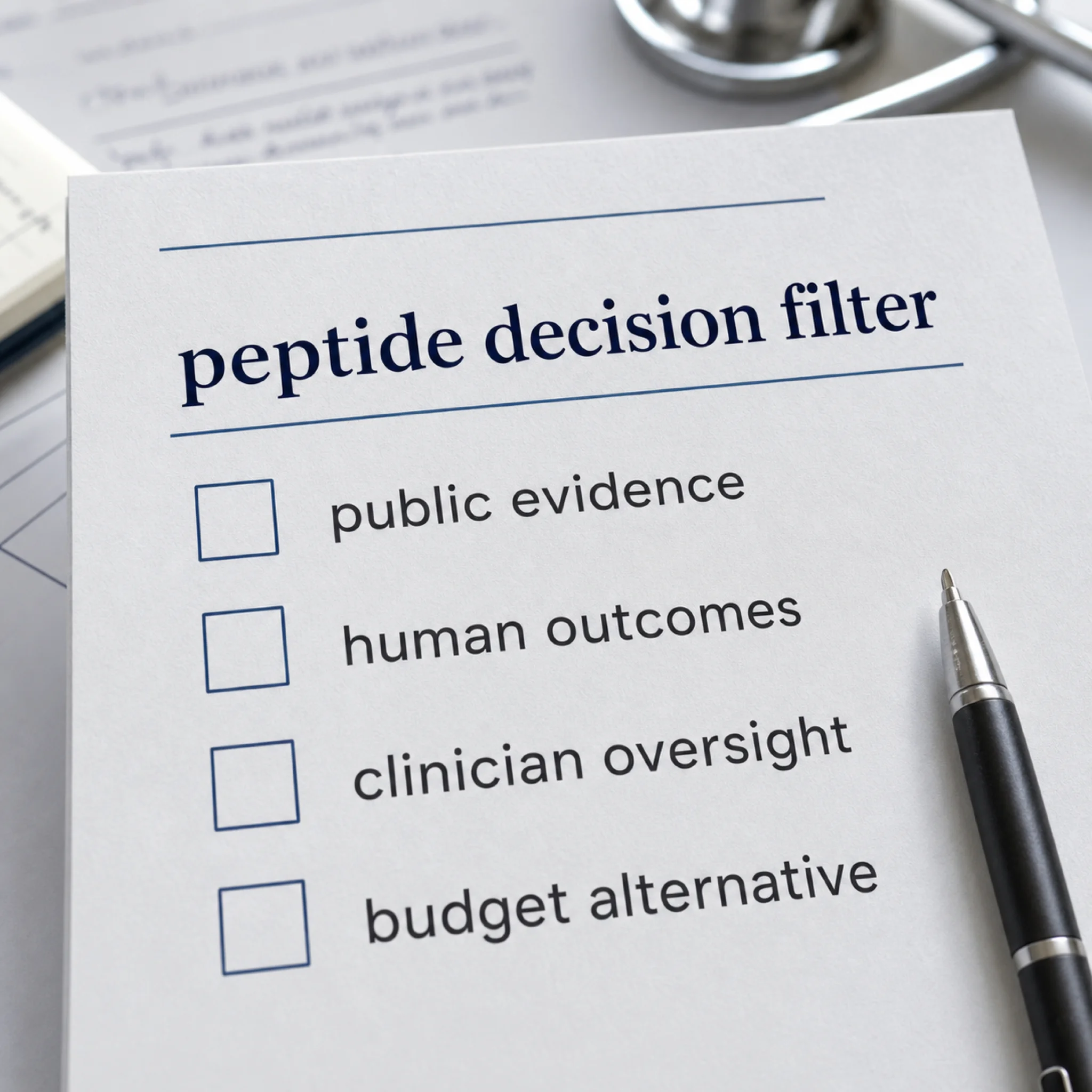 A peptide decision checklist focused on evidence, safety, and budget