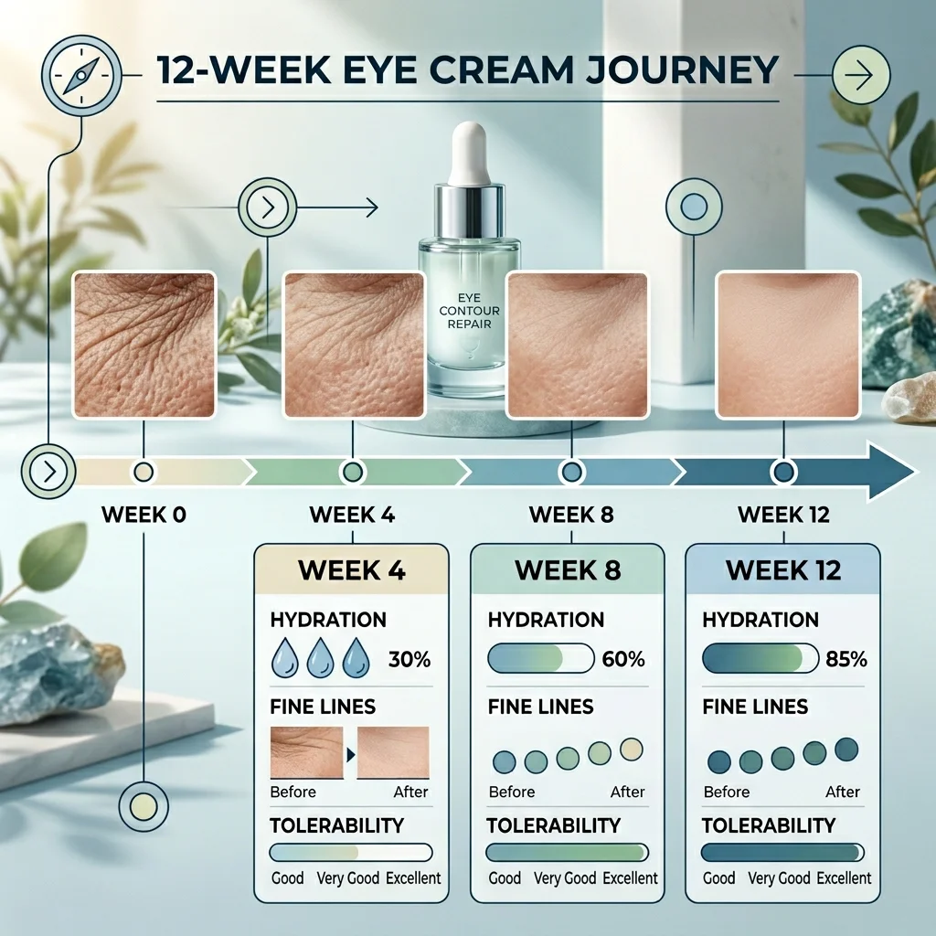 Timeline showing peptide eye cream results measured over weeks