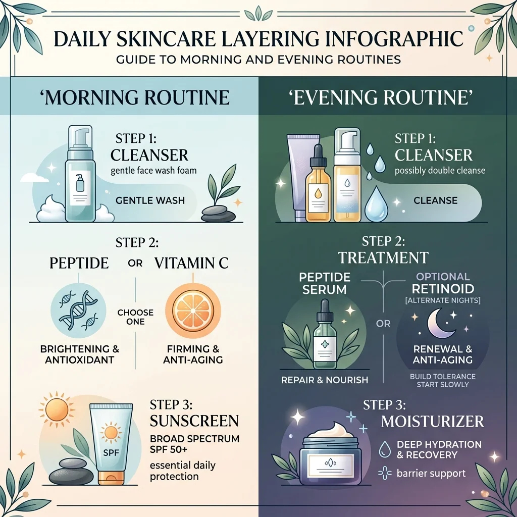 Morning and evening layering guide for peptide serums with active ingredients