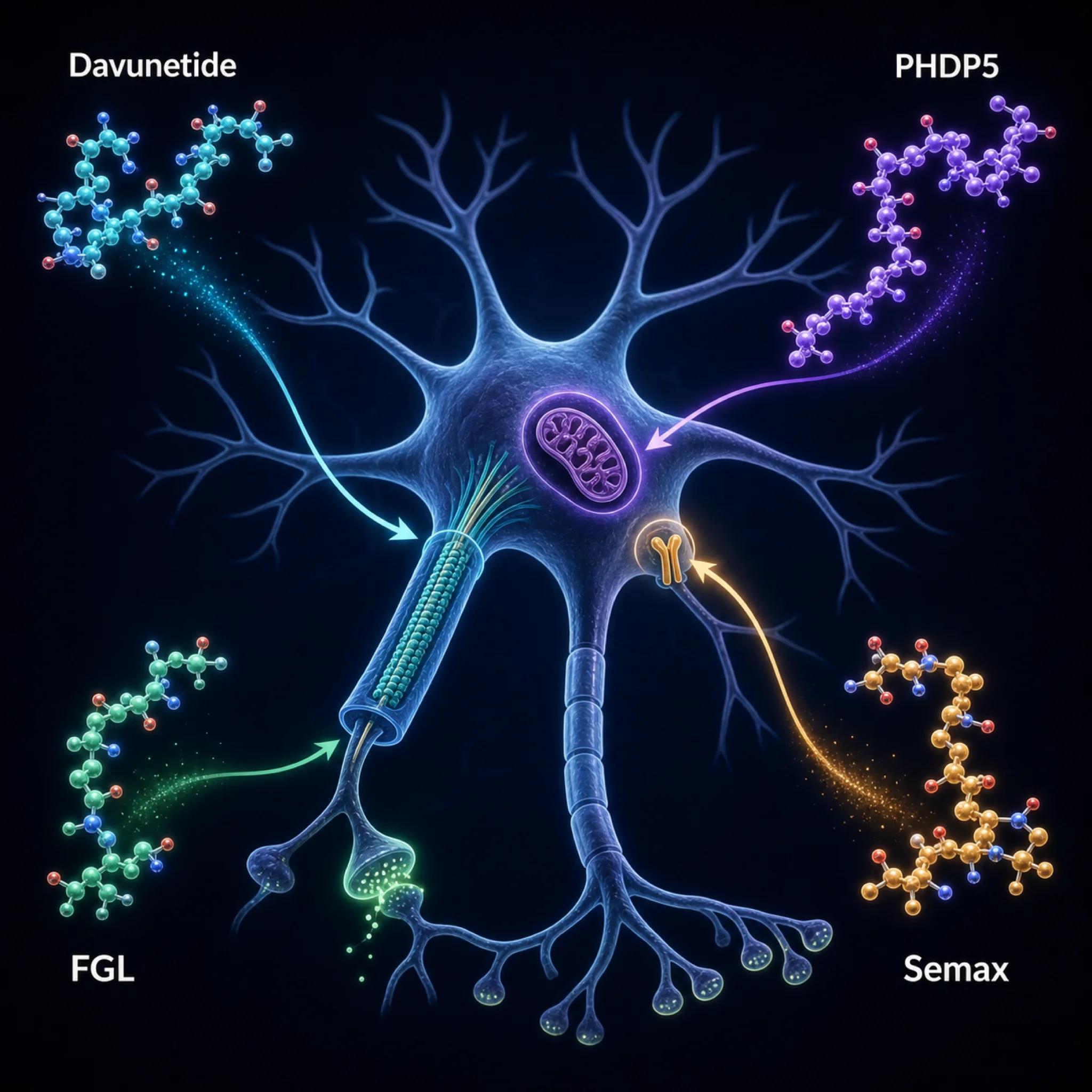 Four memory-restoring peptides targeting different neuronal mechanisms