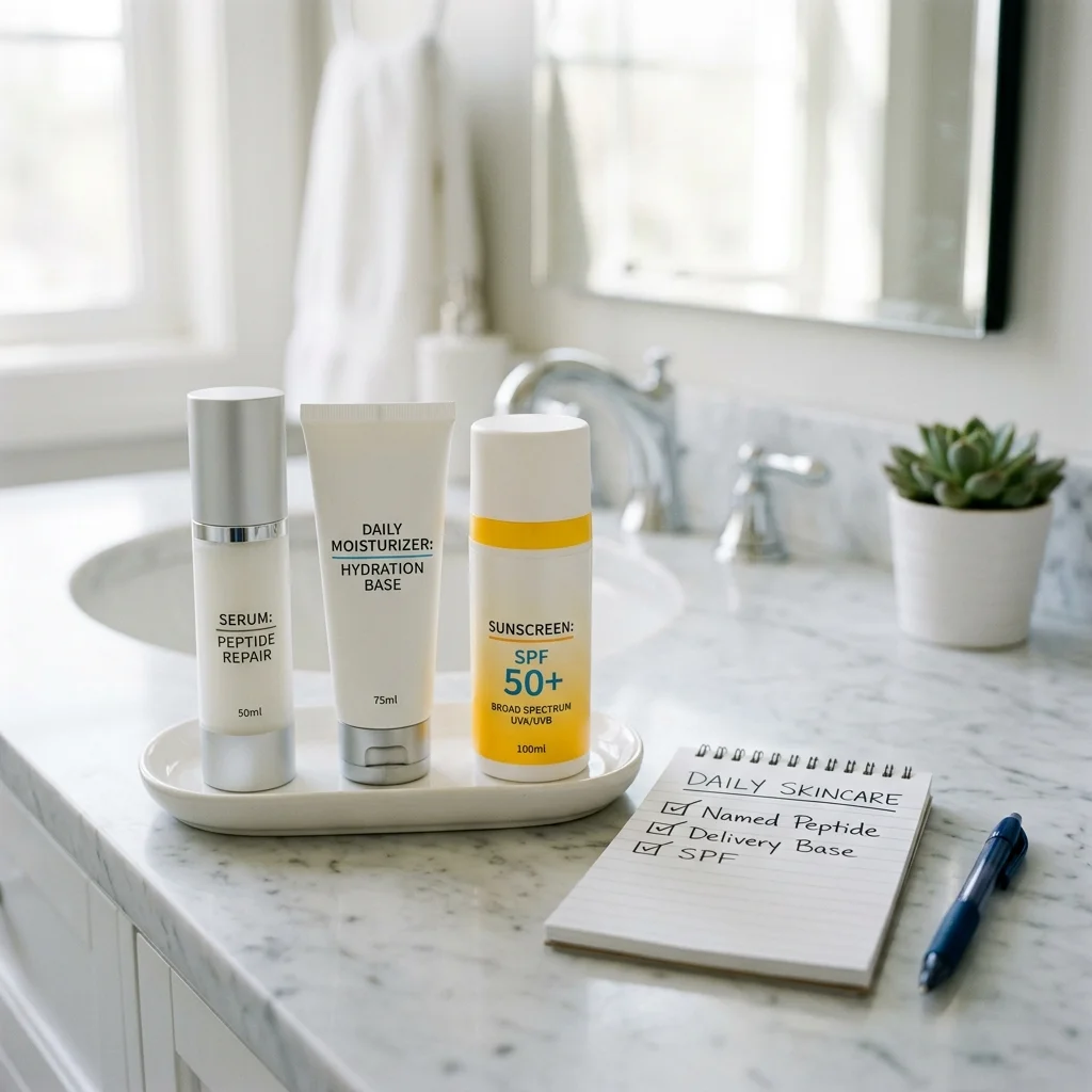 Peptide moisturizer checklist with airless pump and SPF
